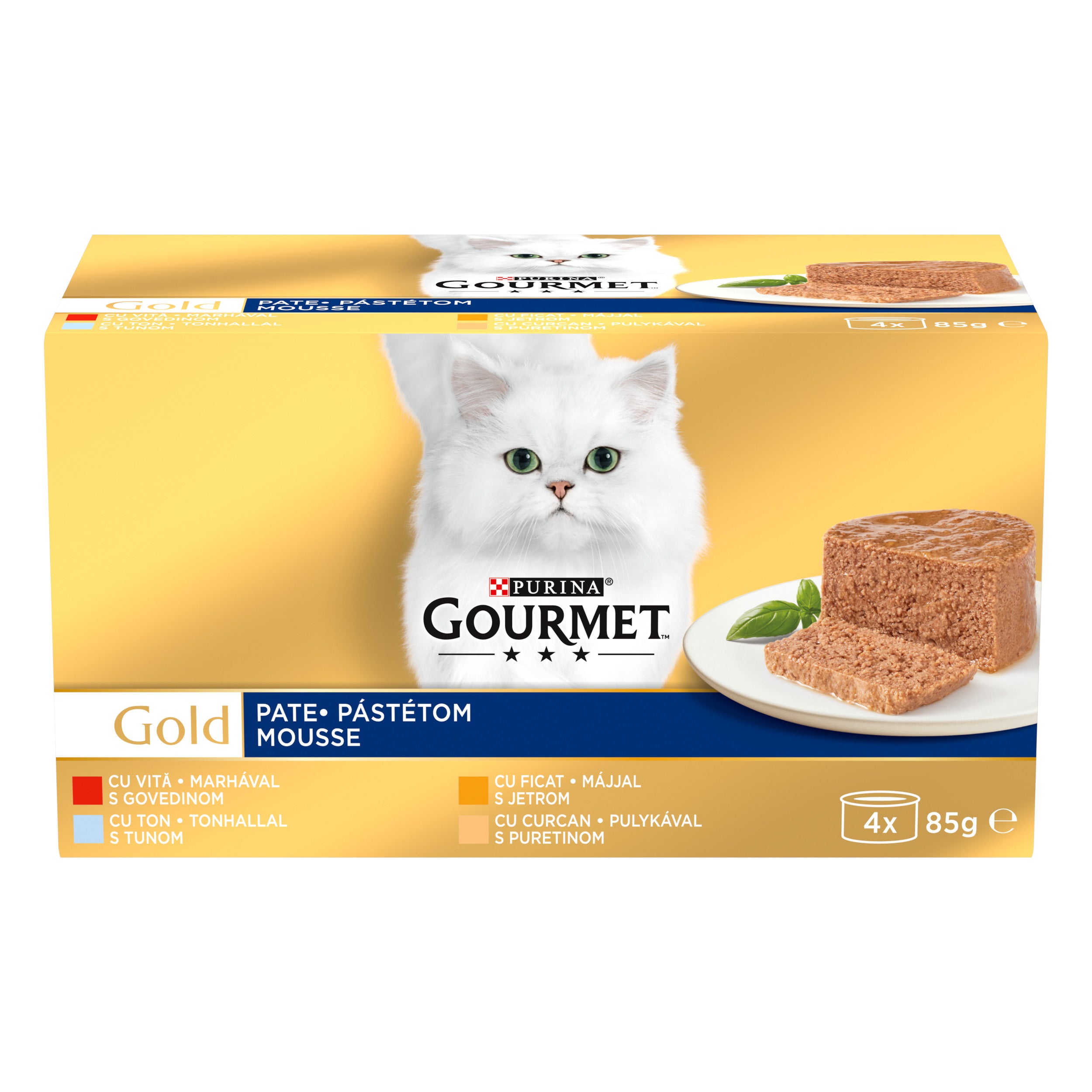 GOURMET® Gold Mousse – Vită, Ton, Ficat, Curcan (4x85g)