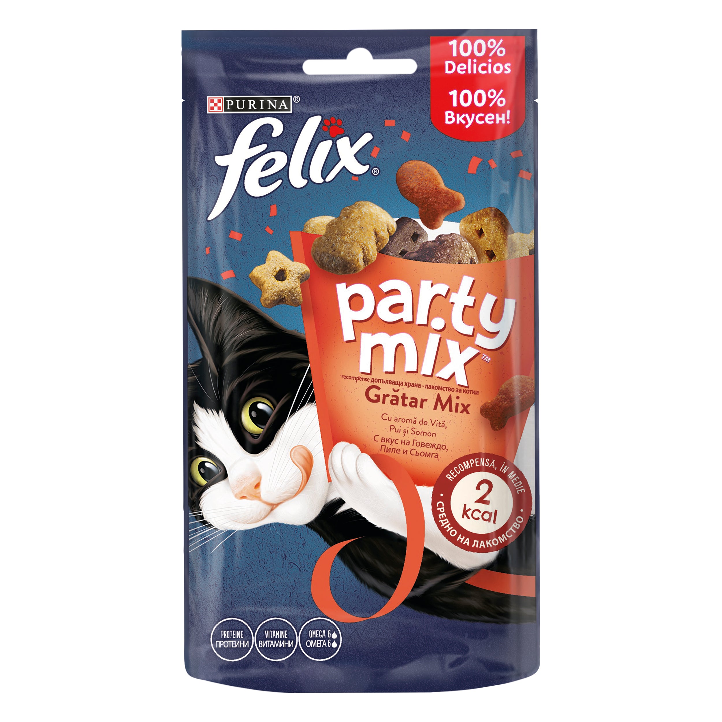 Felix Party Mix Mixed Grill – Recompense pentru pisici cu Vită, Pui și Somon (60g)