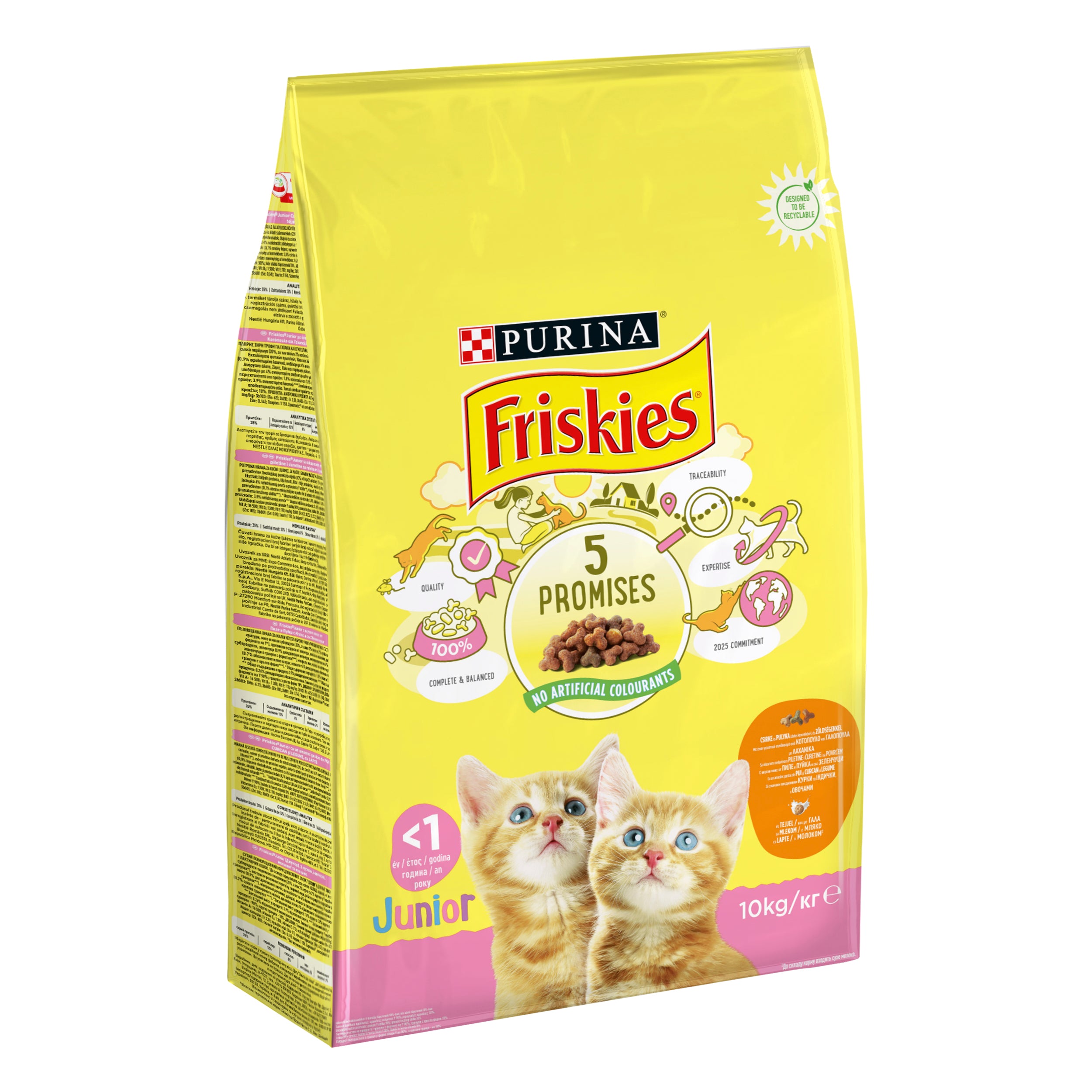 Friskies Junior cu Pui, Curcan, Legume și Lapte – Hrană uscată pentru pui de pisică