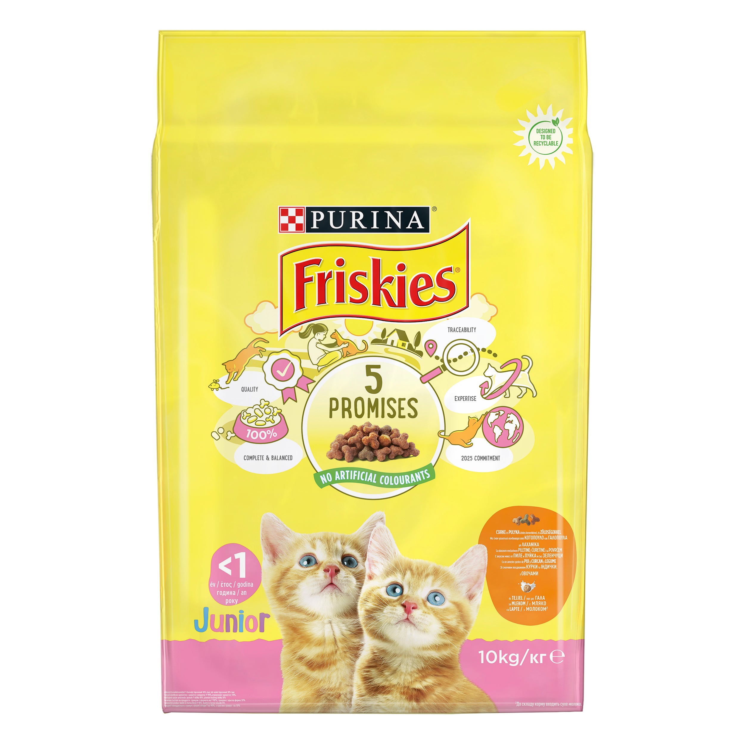 Friskies Junior cu Pui, Curcan, Legume și Lapte – Hrană uscată pentru pui de pisică