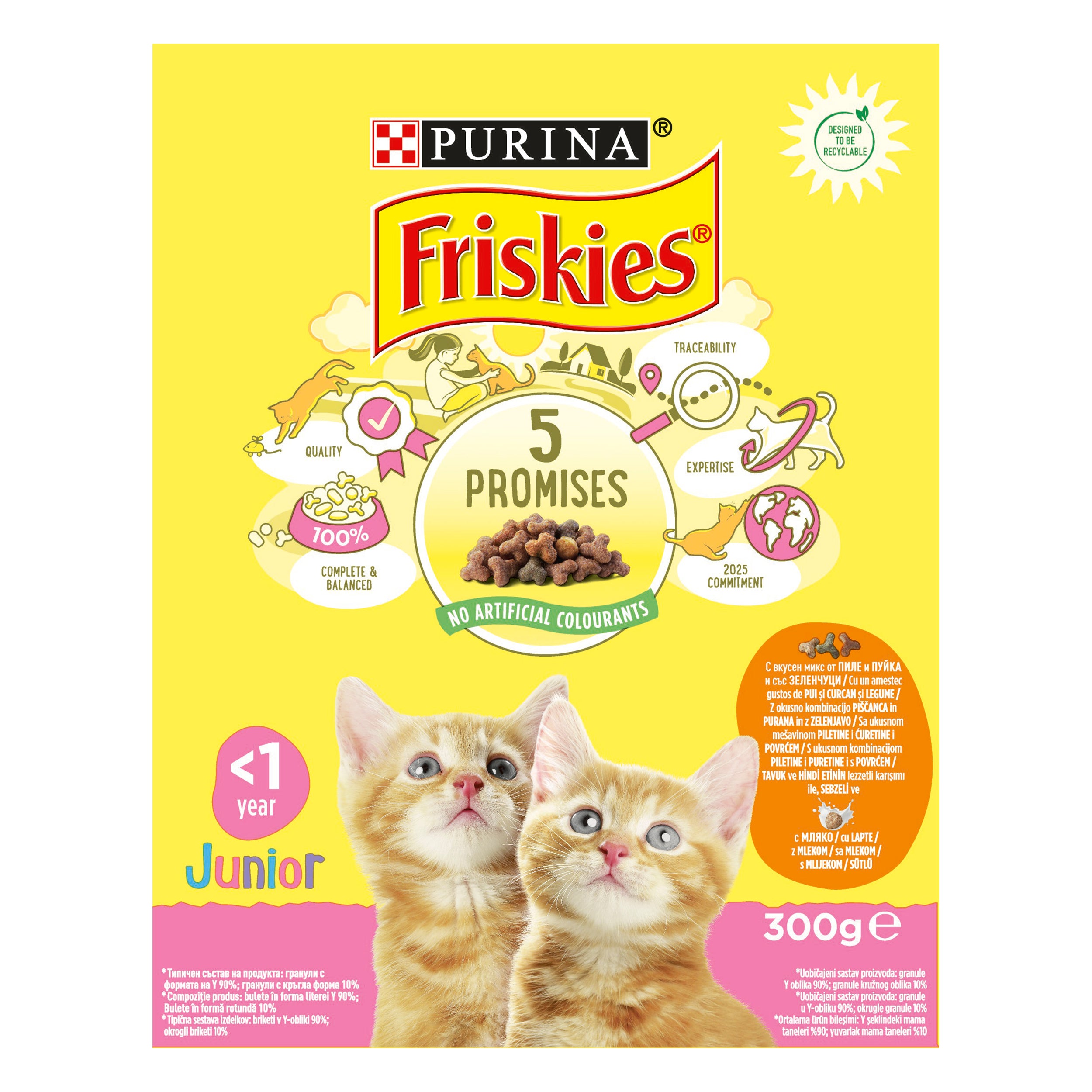 Friskies Junior cu Pui, Curcan, Legume și Lapte – Hrană uscată pentru pui de pisică