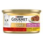 GOURMET® Gold Dublă Savoare cu Vită și Pui – Hrană umedă pentru pisici (85 g)