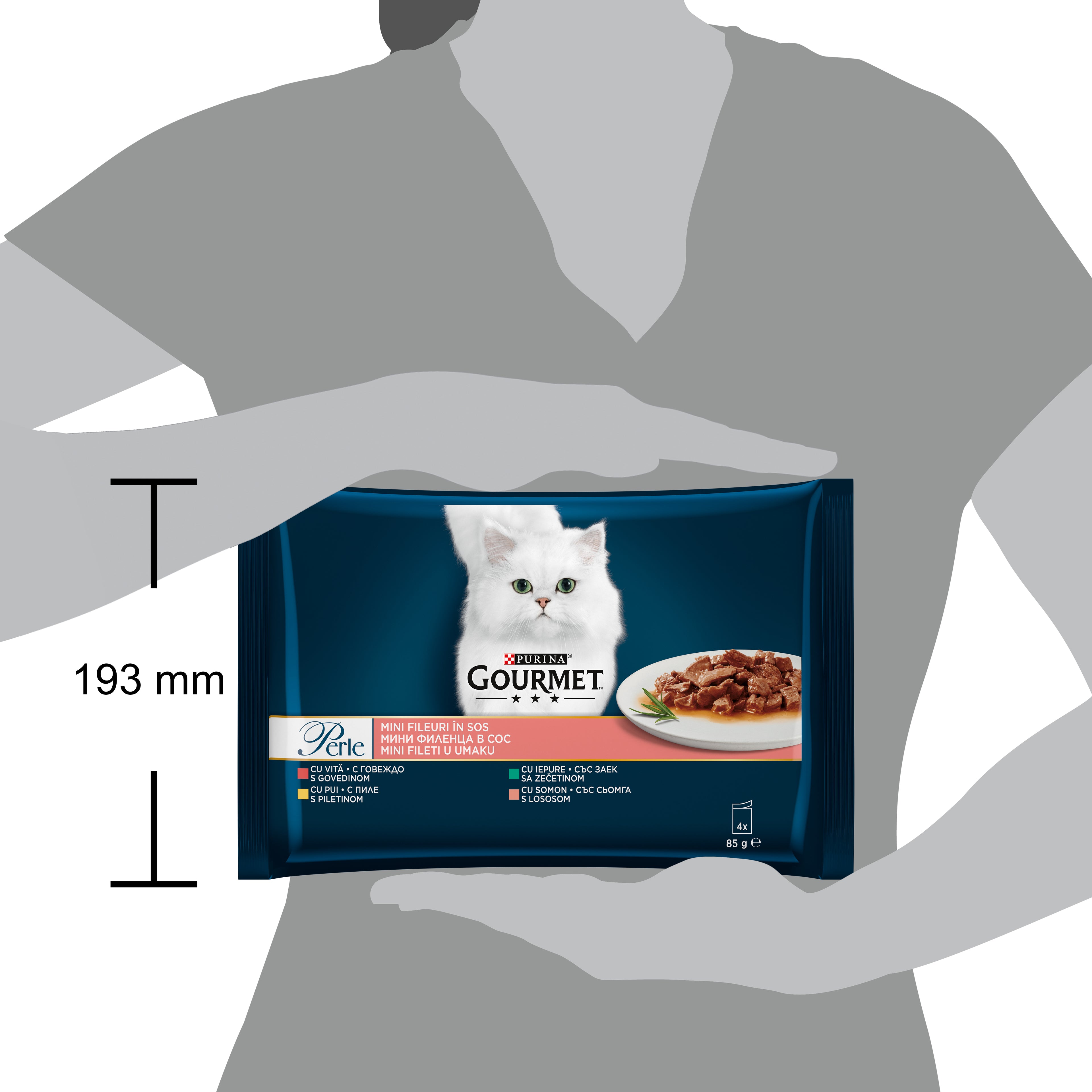 Gourmet Perle – Mini Fileuri cu Vită, Pui, Iepure și Somon (4x85g)