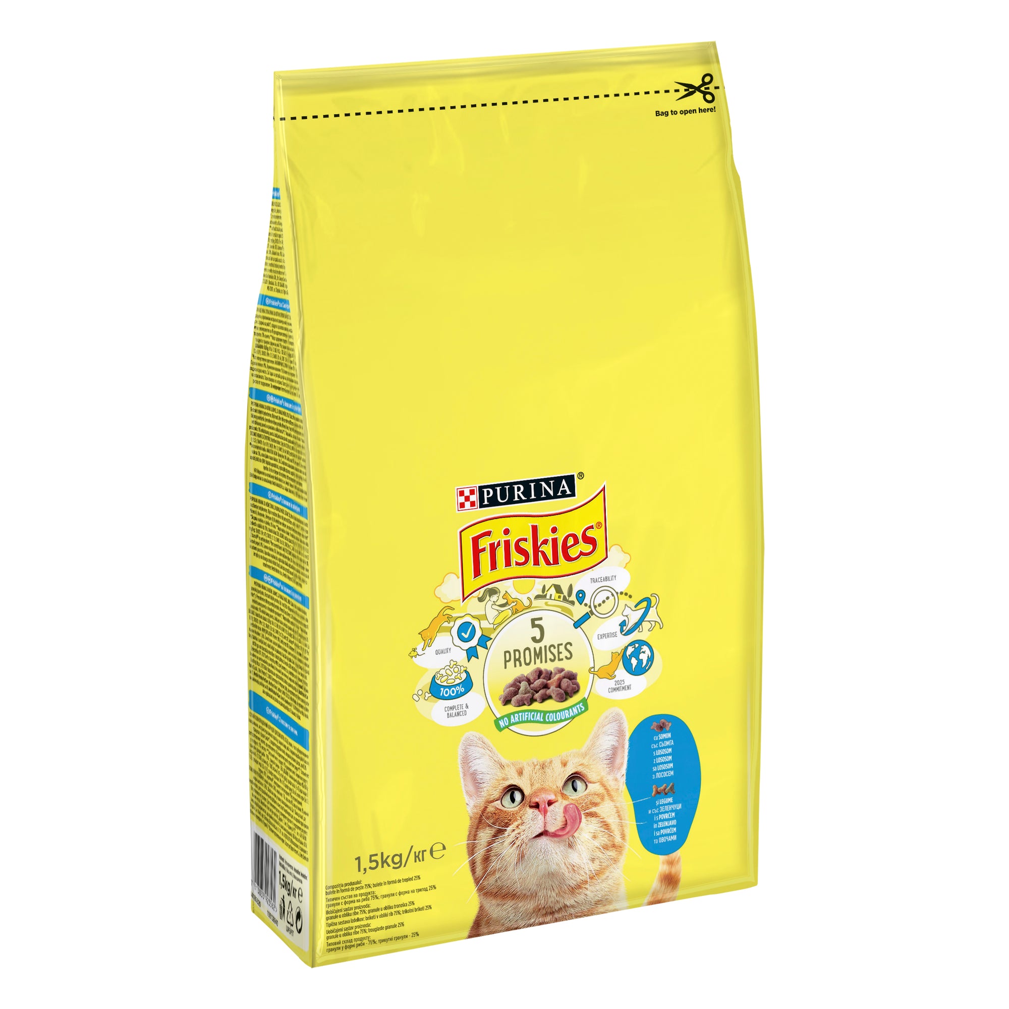 Friskies Adult cu Somon și Legume – Hrană uscată pentru pisici adulte (1.5 kg)