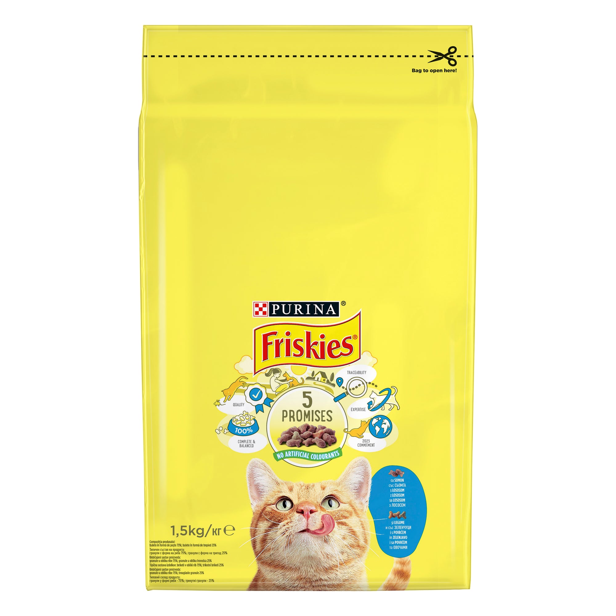 Friskies Adult cu Somon și Legume – Hrană uscată pentru pisici adulte (1.5 kg)