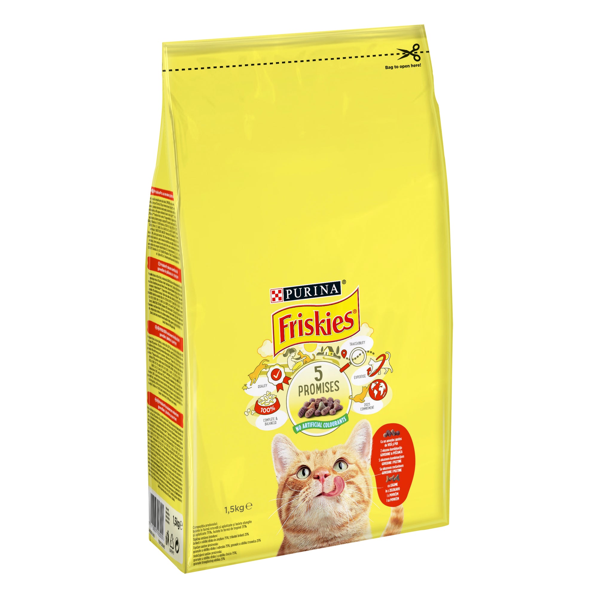 Friskies Adult cu Vită, Pui și Legume – Hrană uscată pentru pisici adulte (1.5 kg)