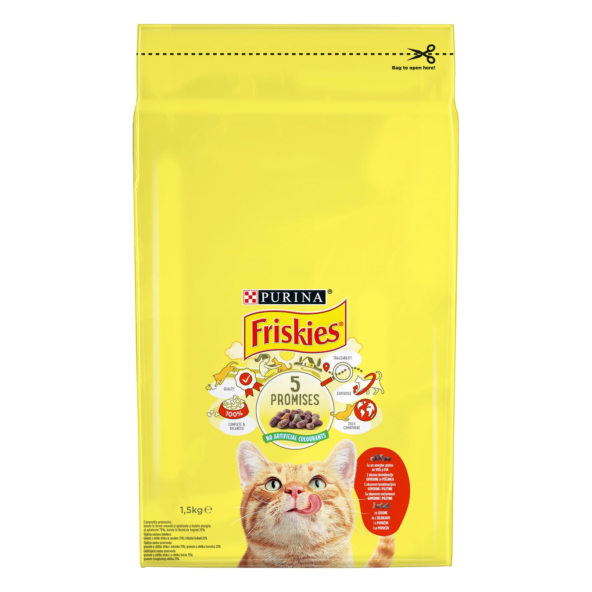 Friskies Adult cu Vită, Pui și Legume – Hrană uscată pentru pisici adulte (1.5 kg)