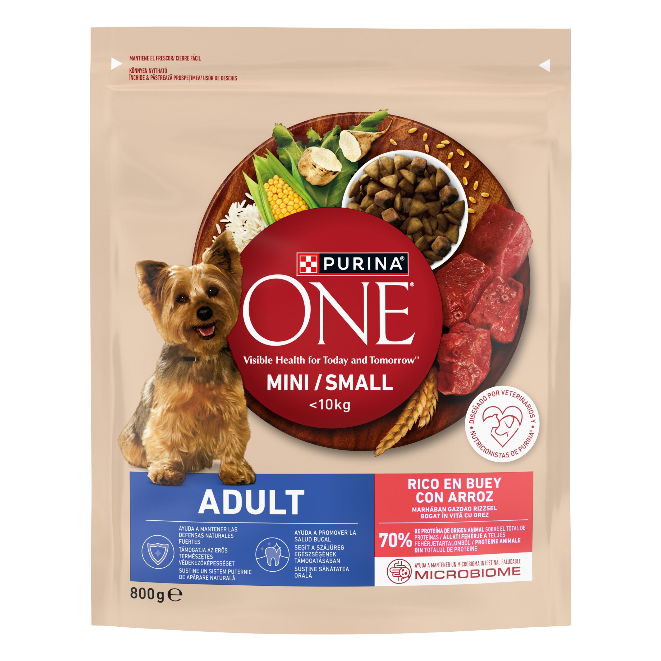 PURINA ONE® Mini Adult Vită & Orez – Câini talie mică, 800g