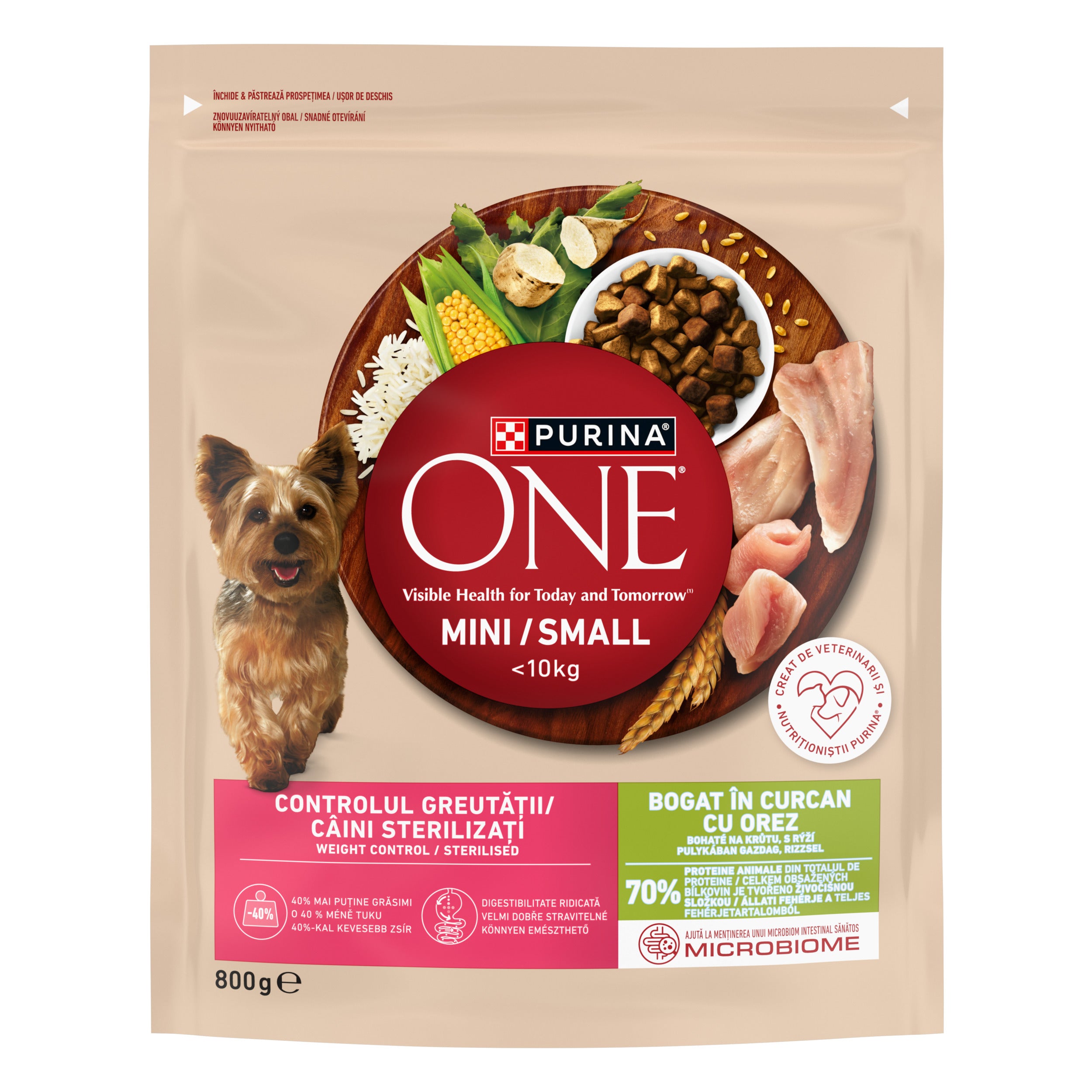 PURINA ONE® Mini Weight Control Curcan & Orez – Câini talie mică, 800g