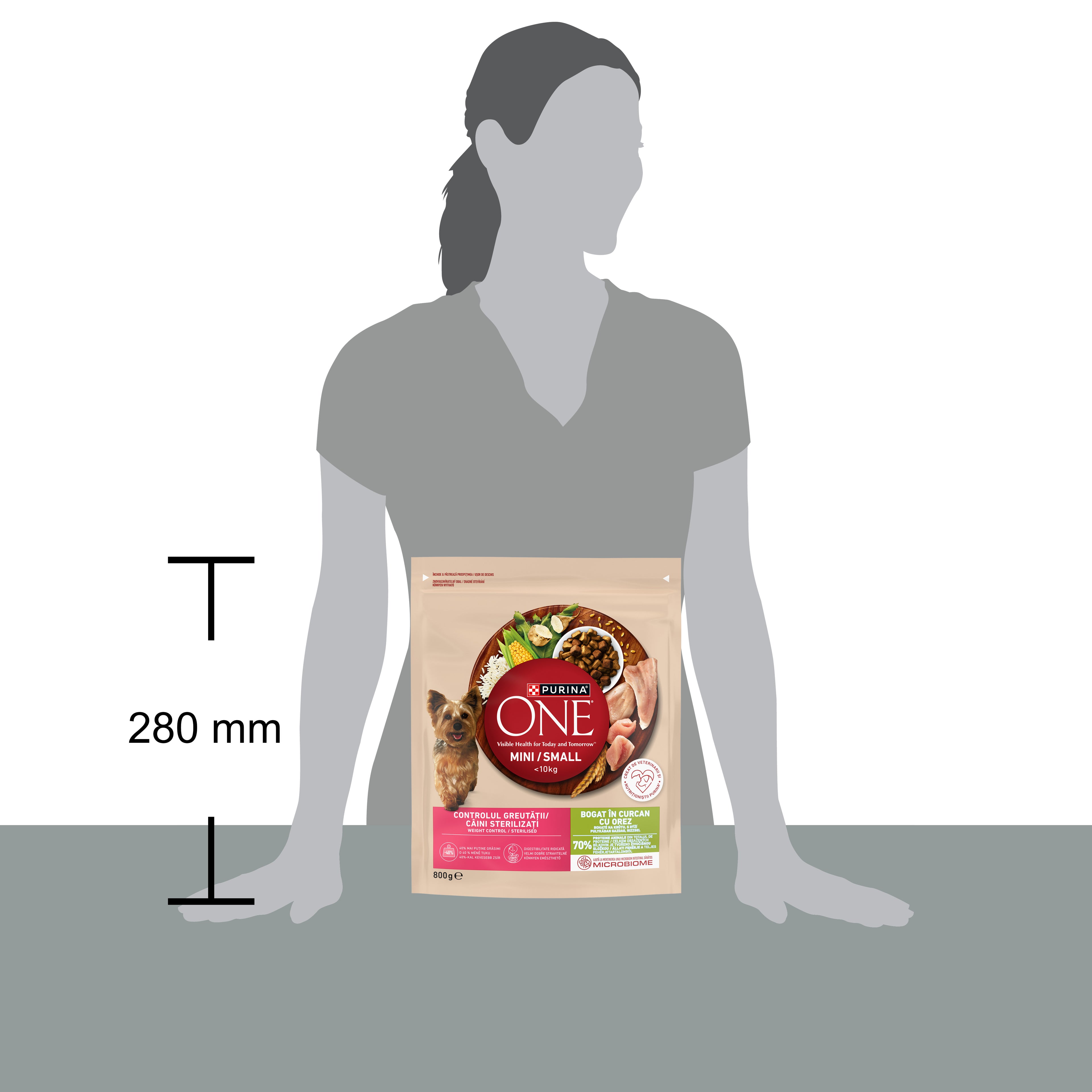 PURINA ONE® Mini Weight Control Curcan & Orez – Câini talie mică, 800g
