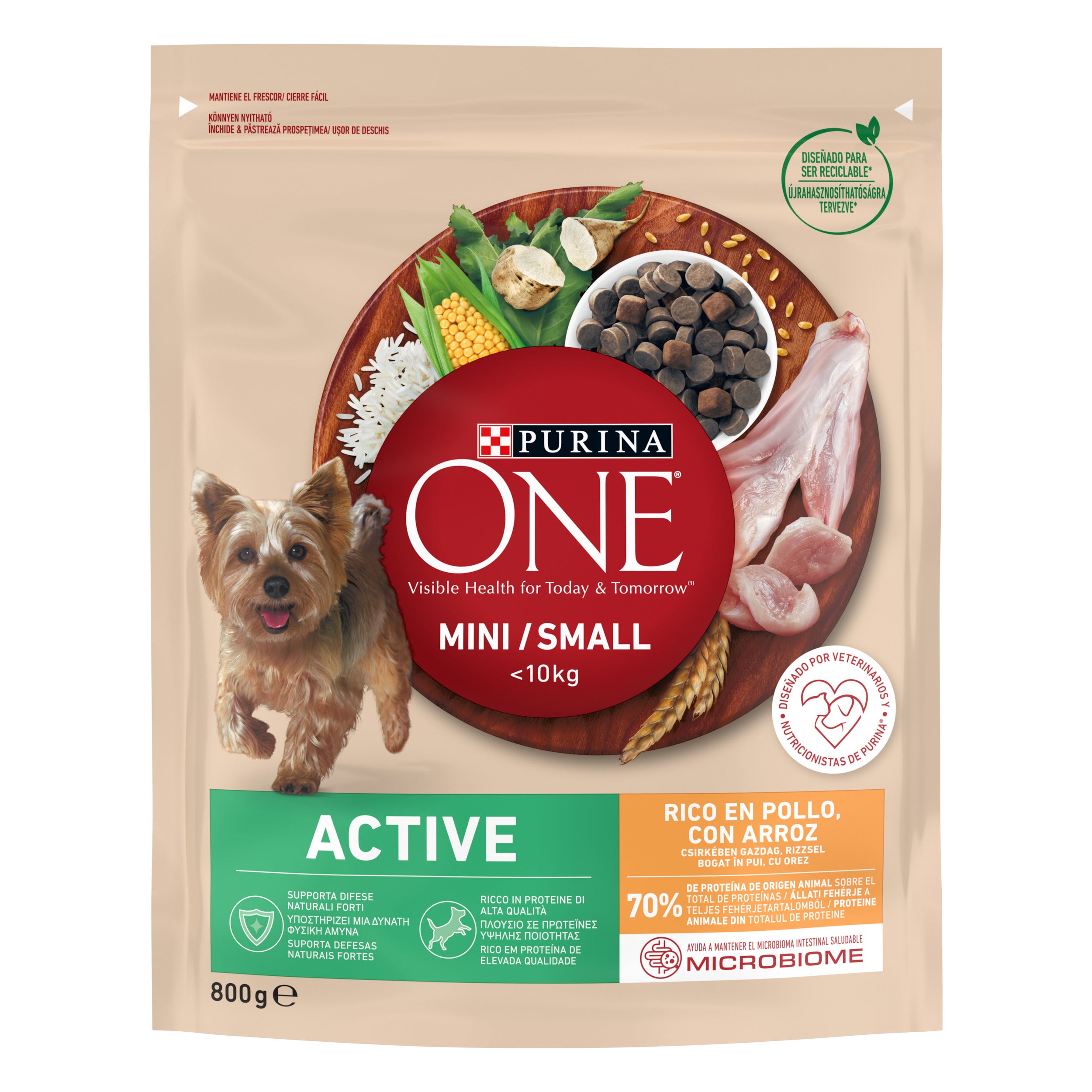 PURINA ONE® Mini Active Pui & Orez – Câini activi talie mică, 800g