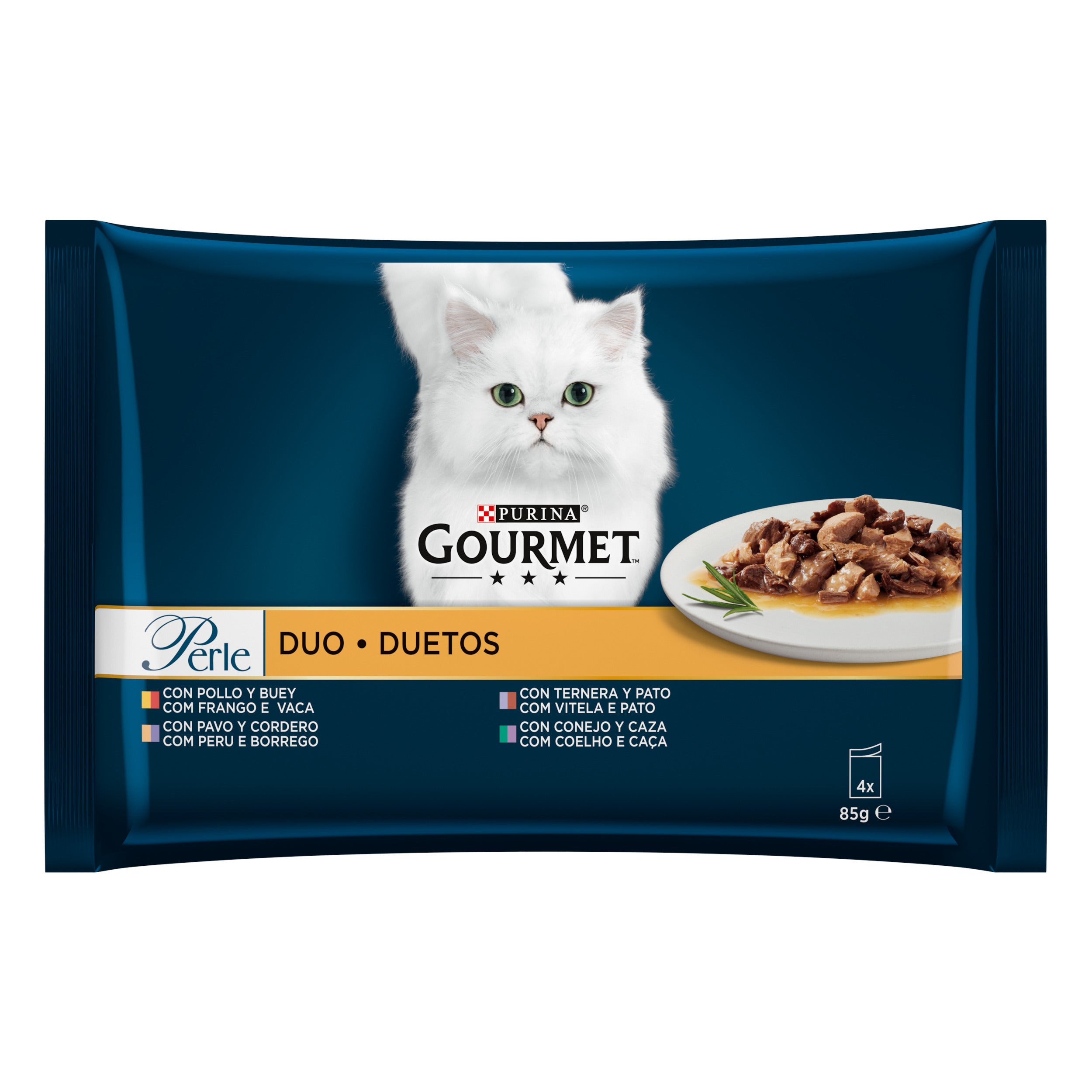 Gourmet Perle – Mini Fileuri cu Pui & Vită, Curcan & Miel, Vițel & Rață, Iepure & Vânat (4x85g)