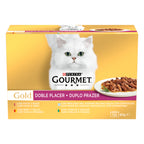 GOURMET® Gold Dublă Savoare – Vită & Pui, Rață & Curcan, Pește Oceanic & Spanac, Iepure & Ficat (12x85g)
