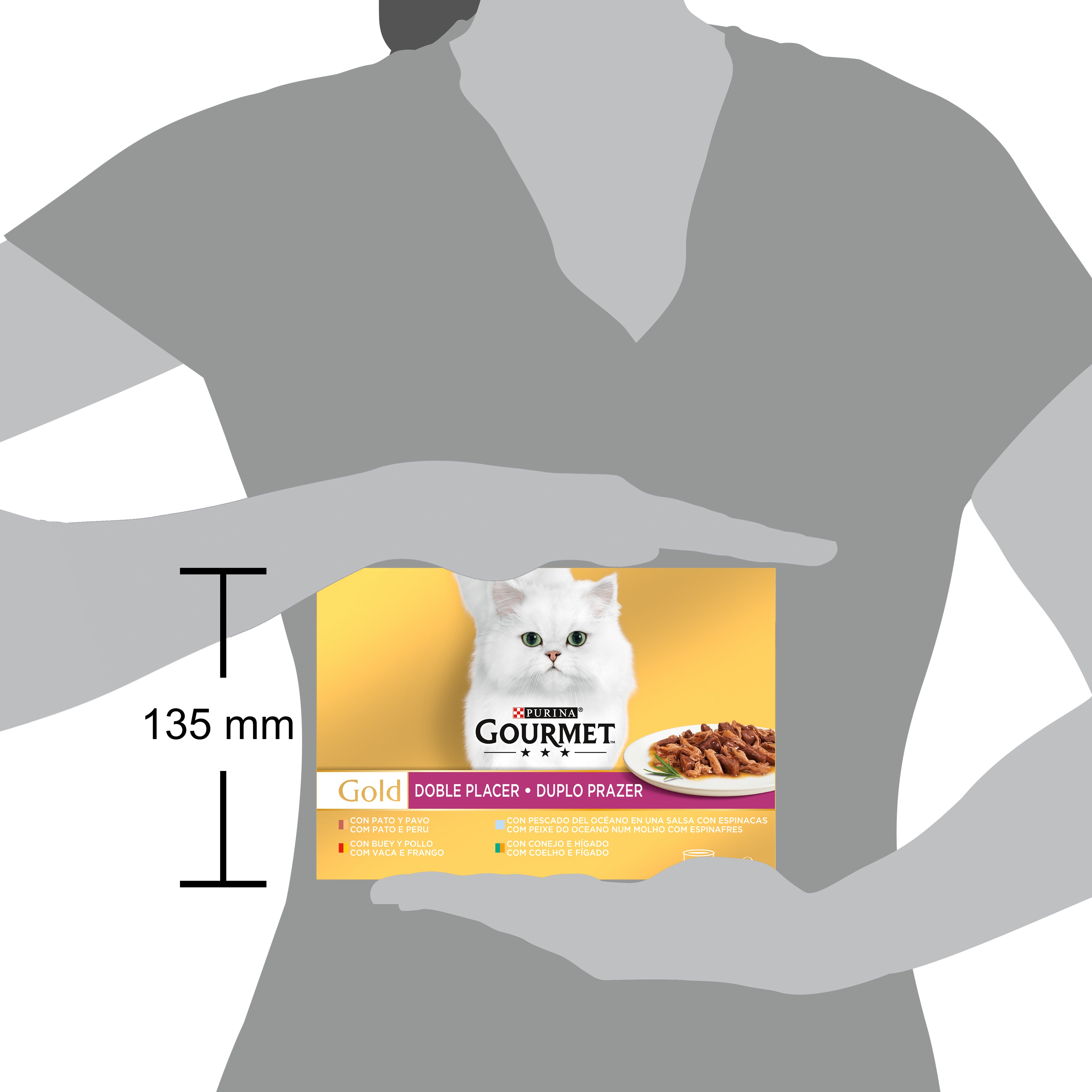 GOURMET® Gold Dublă Savoare – Vită & Pui, Rață & Curcan, Pește Oceanic & Spanac, Iepure & Ficat (12x85g)