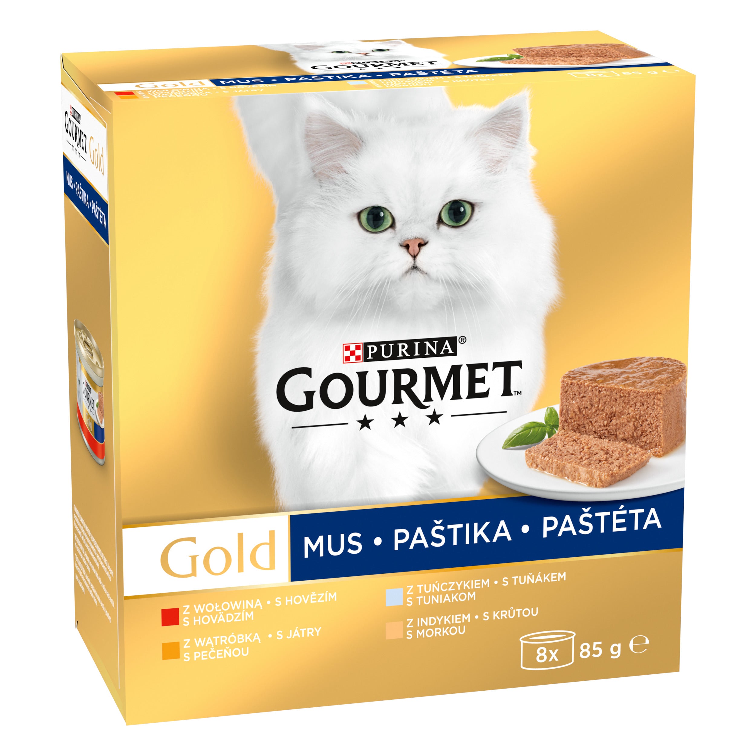GOURMET® Gold Mousse – Vită, Ton, Ficat, Curcan (8x85g)
