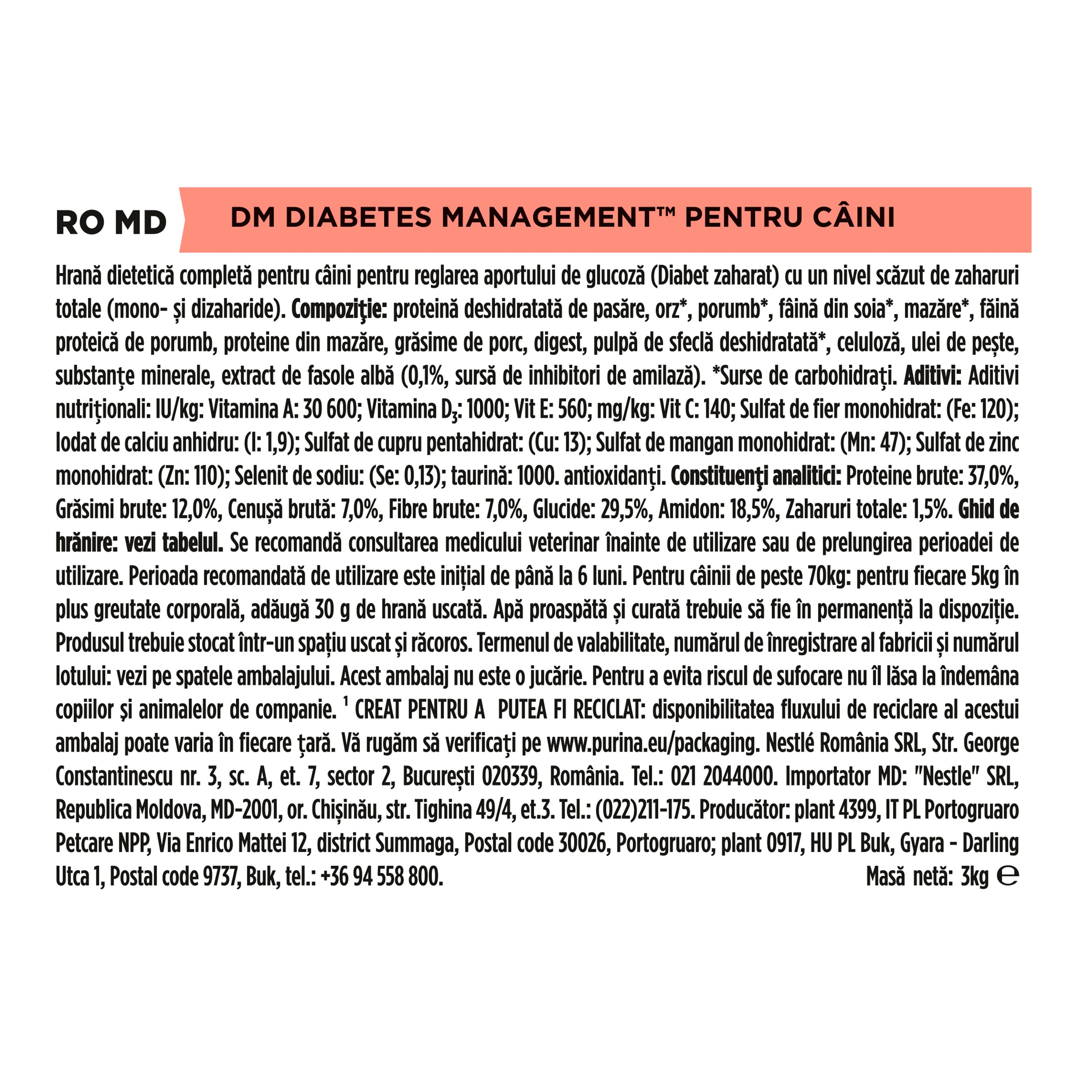 Pro Plan Veterinary Diets DM Diabetes Management 3kg