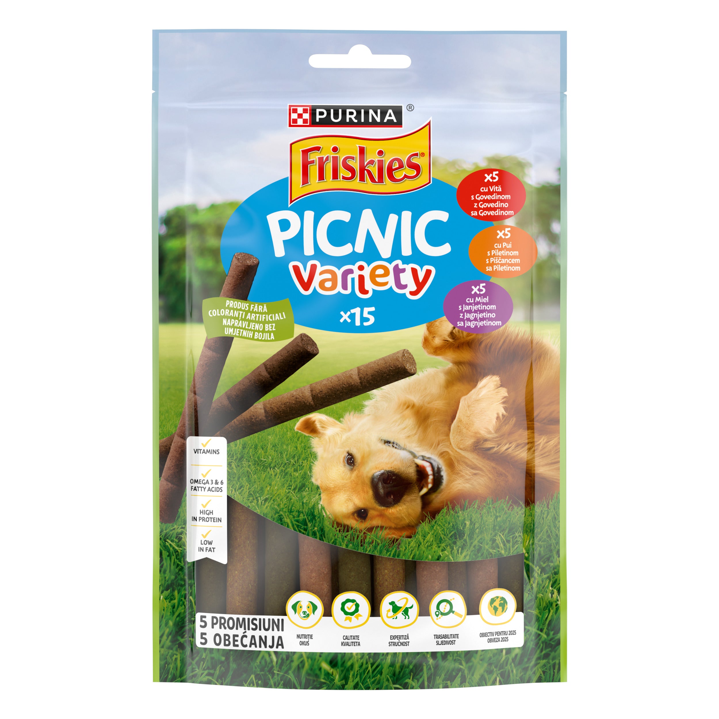 Friskies Picnic Variety – Recompense cu Vită, Pui și Miel (126 g)