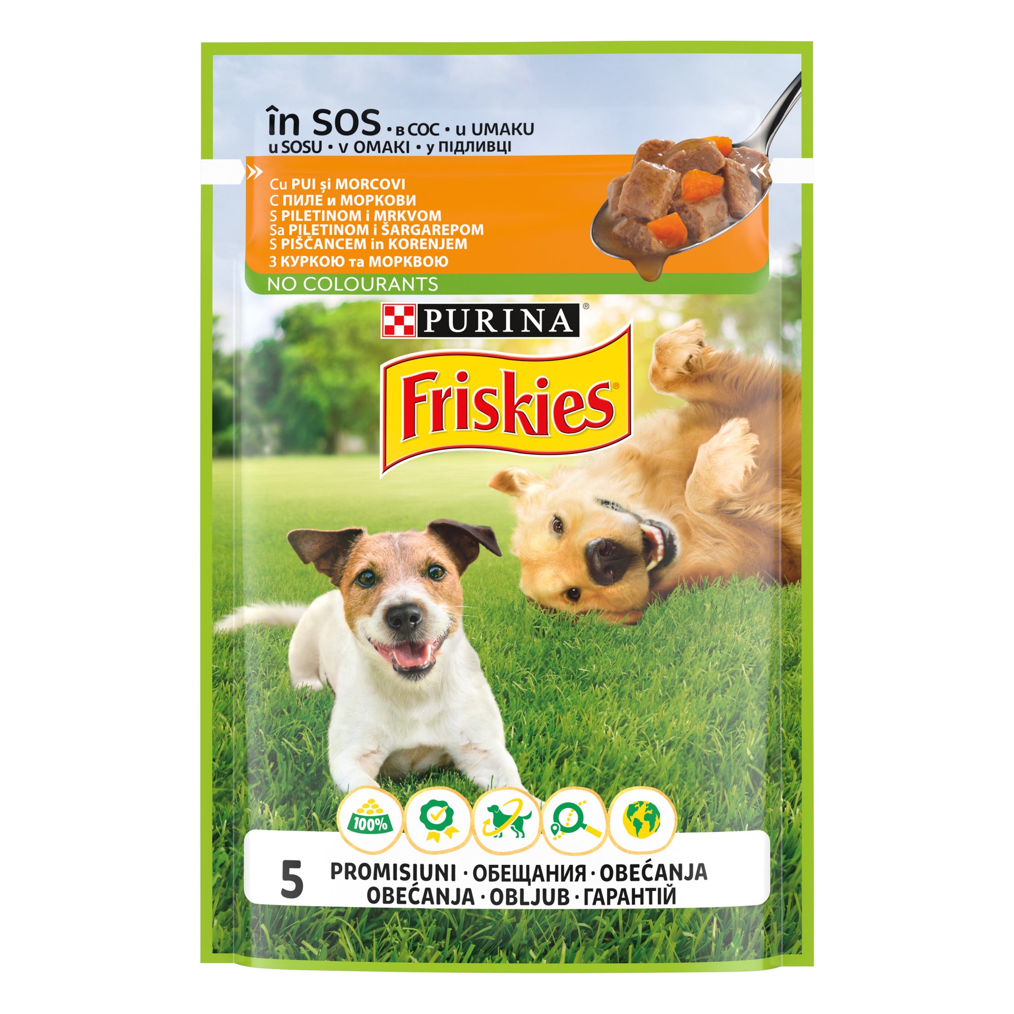Friskies Adult Pui & Morcovi – Hrană umedă pentru câini (100 g)