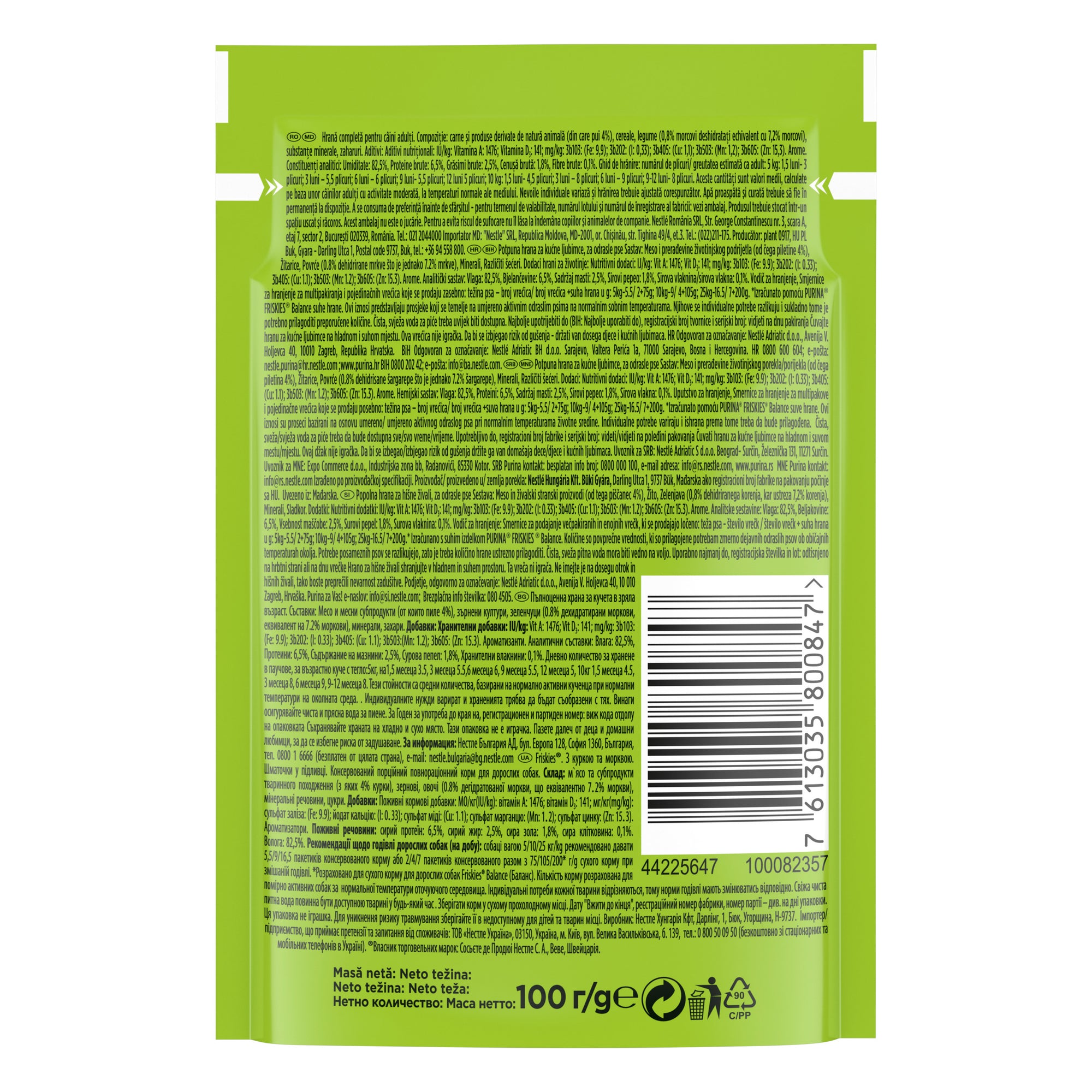 Friskies Adult Pui & Morcovi – Hrană umedă pentru câini (100 g)