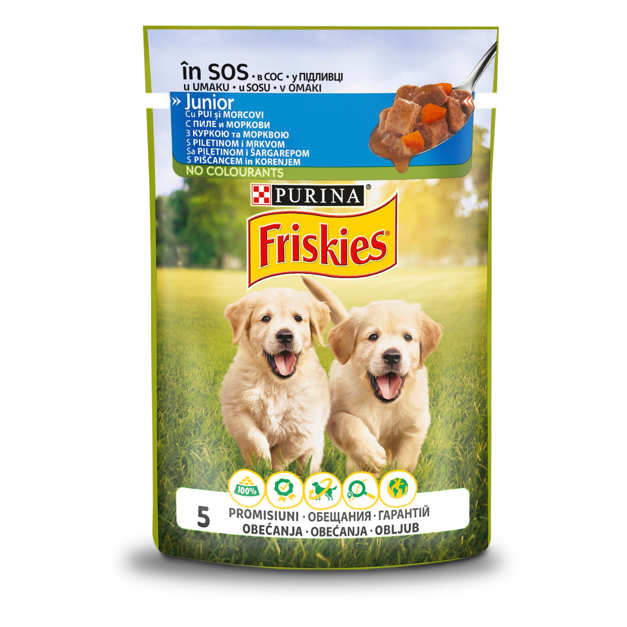 Friskies Junior cu Pui & Morcovi – Hrană umedă pentru cățeluși (100 g)