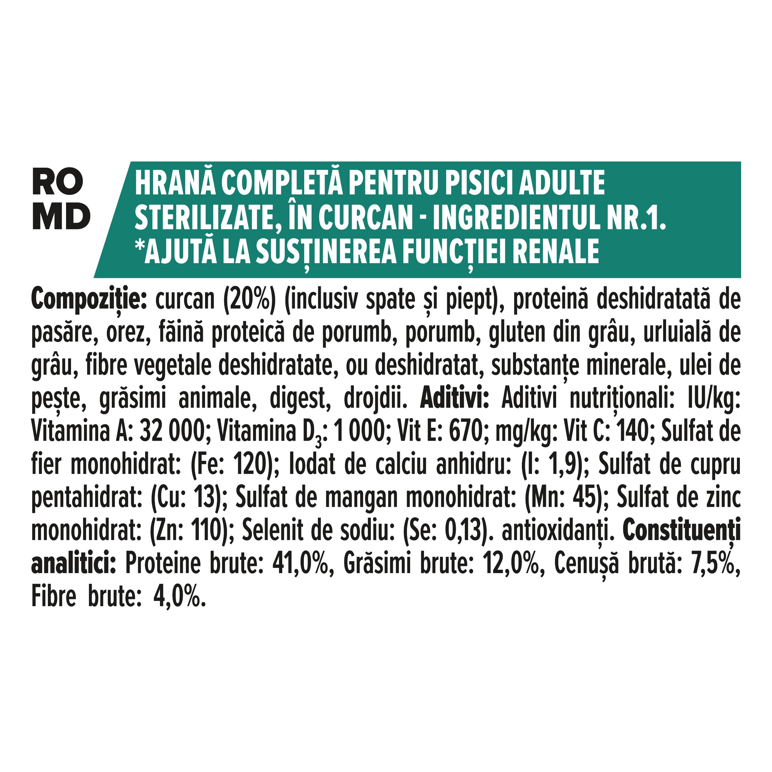 PRO PLAN® Sterilised Renal Plus cu Curcan 12 kg (10+2 kg Bonus)