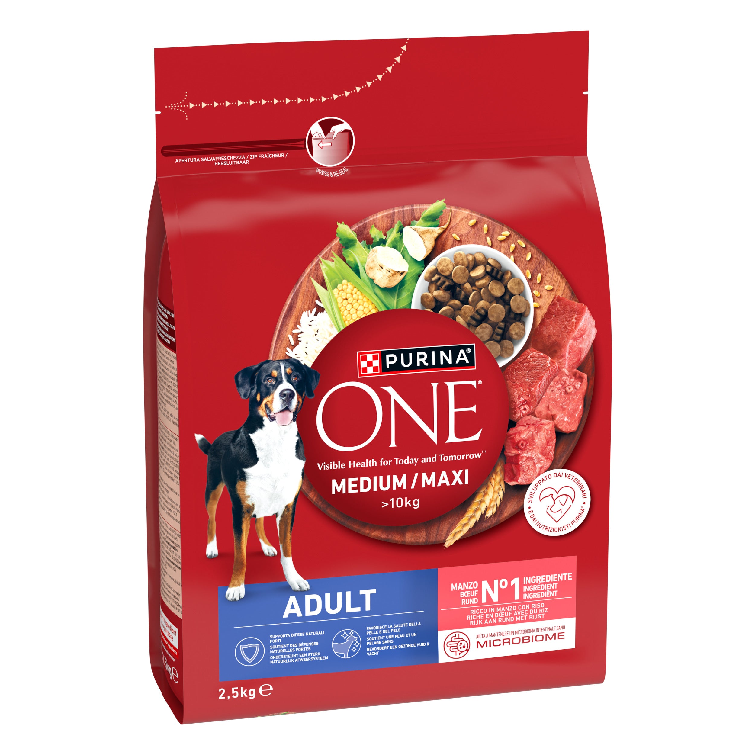 PURINA ONE® Medium/Maxi Adult cu Vită & Orez – 2,5kg