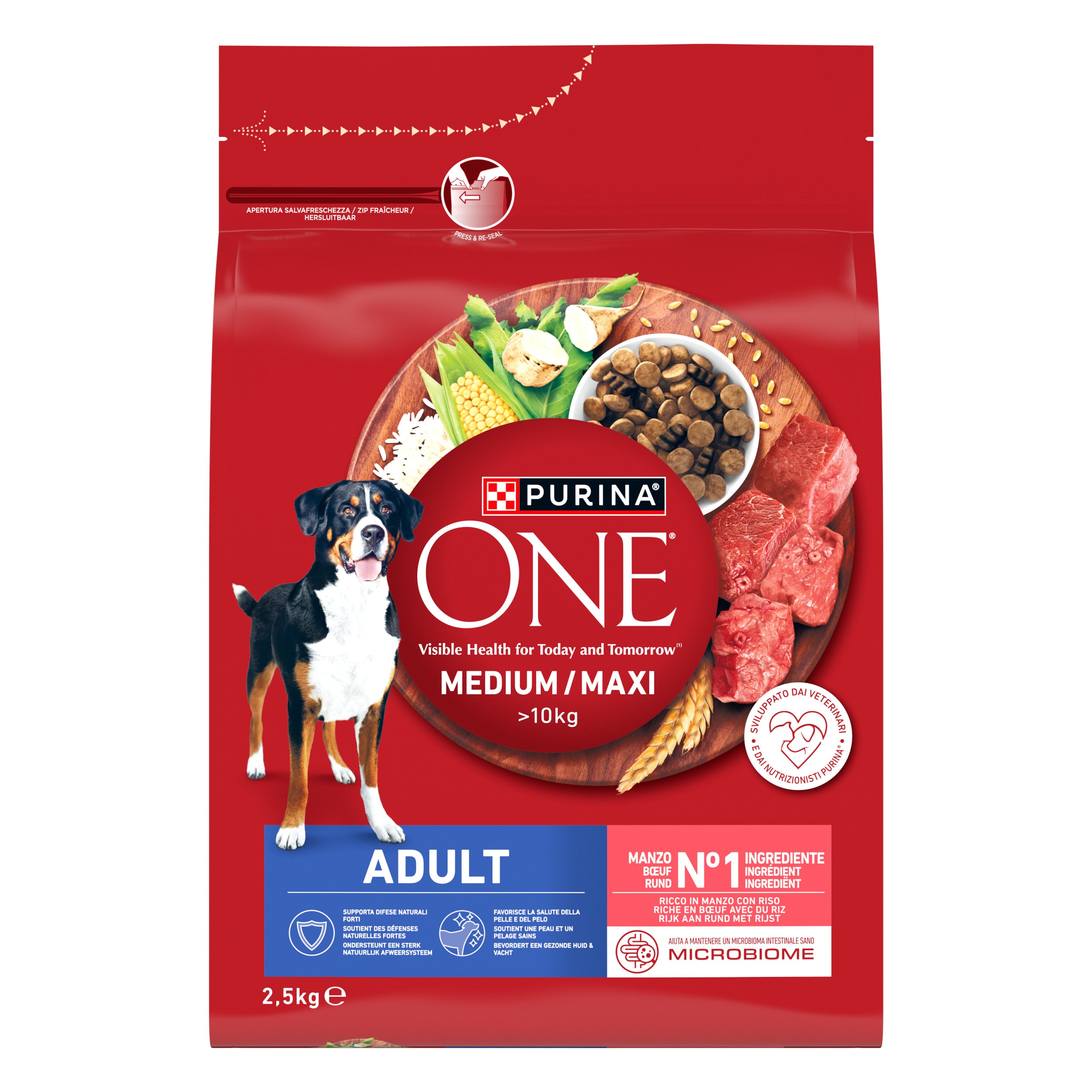 PURINA ONE® Medium/Maxi Adult cu Vită & Orez – 2,5kg