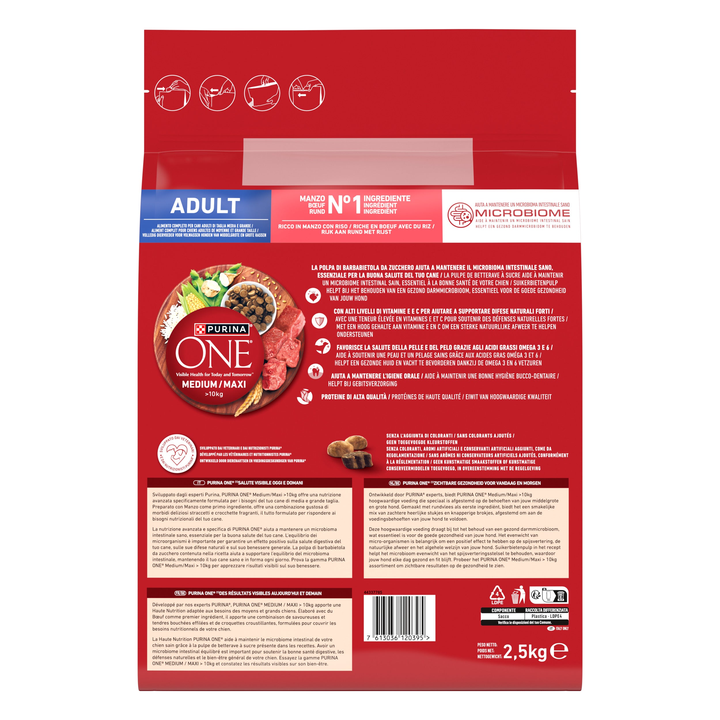 PURINA ONE® Medium/Maxi Adult cu Vită & Orez – 2,5kg