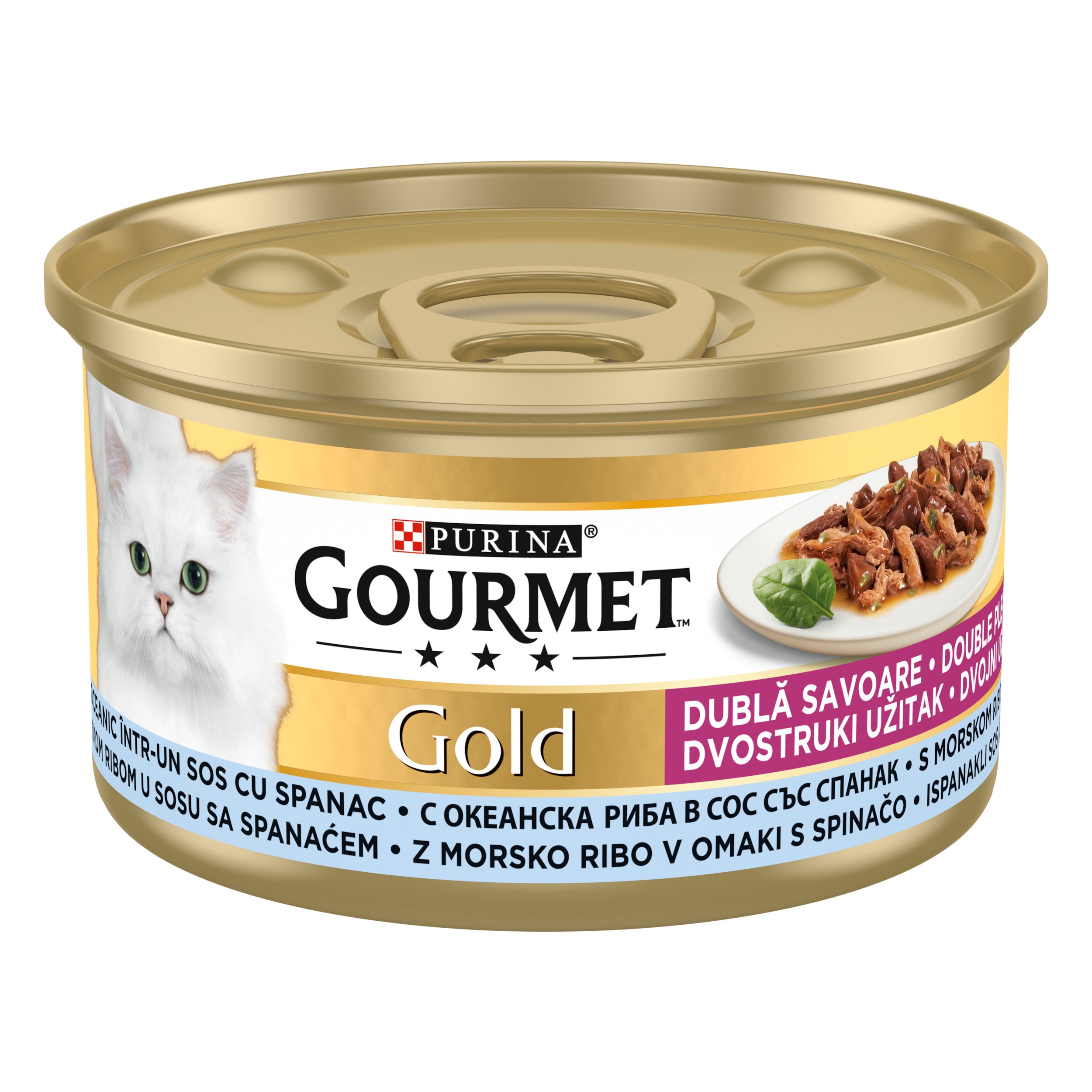 GOURMET® GOLD Duo – Pește Oceanic & Spanac în sos (85g)