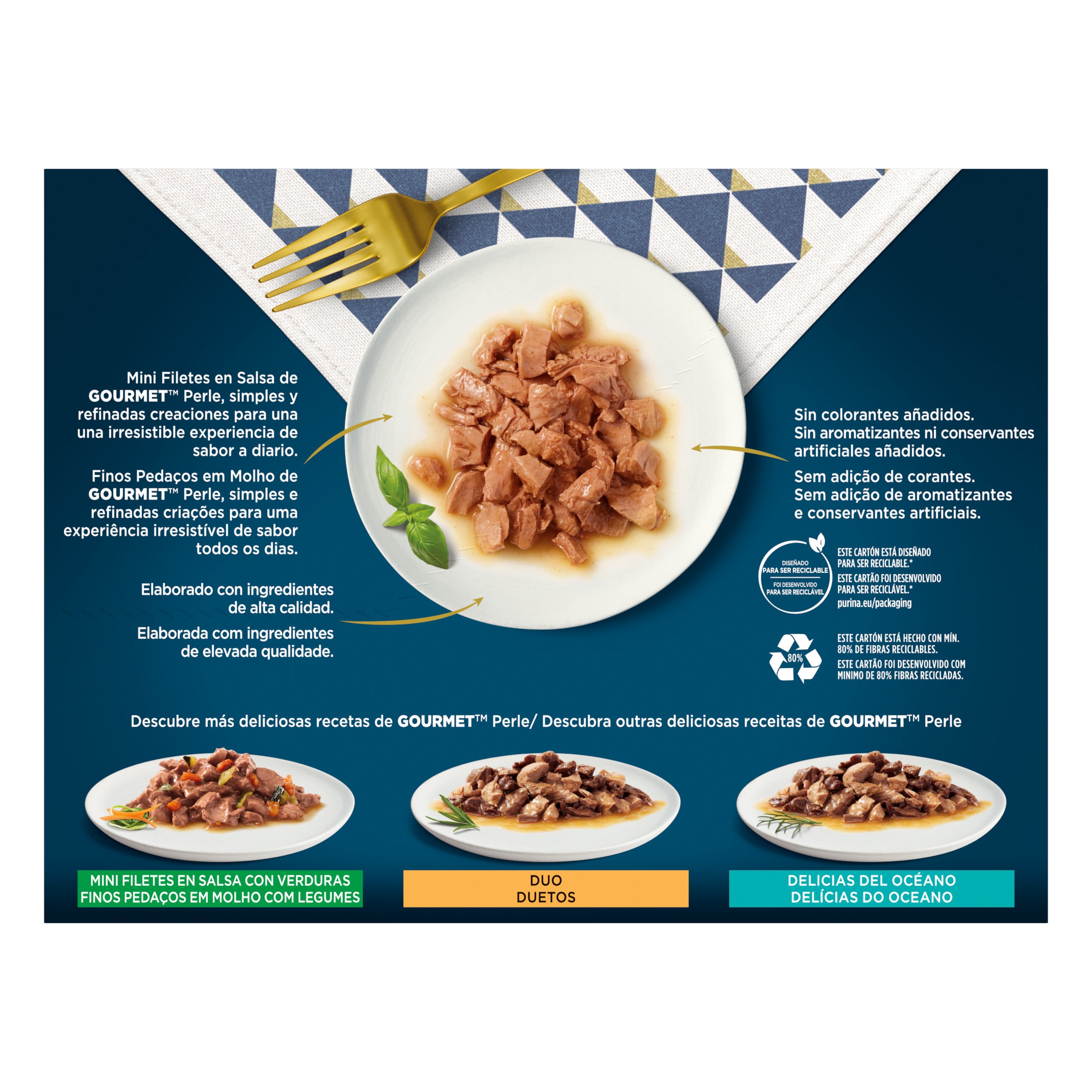Gourmet Perle – Mini Fileuri Curcan, Rață, Miel & Ton (12x85g)