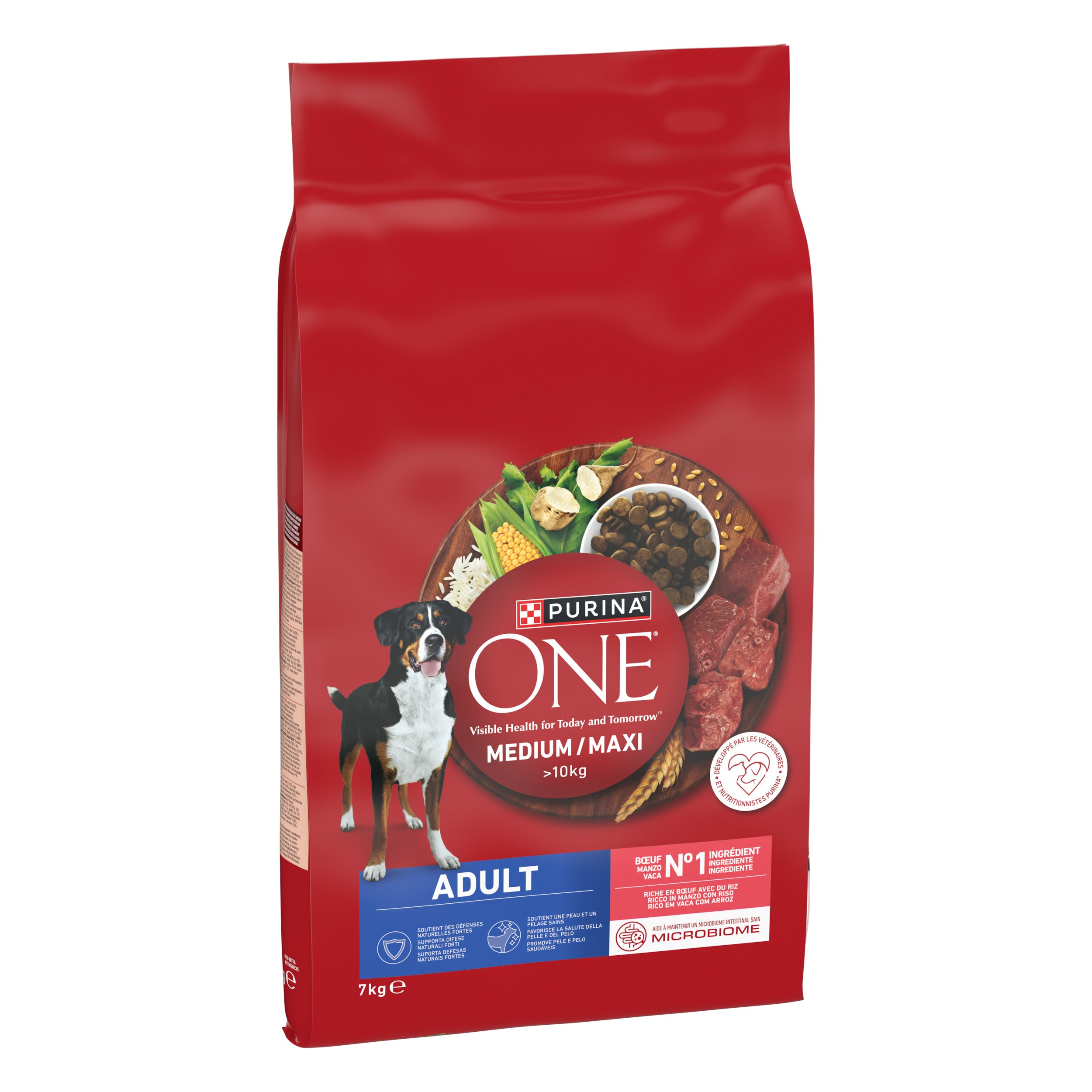 PURINA ONE® Adult Vită & Orez – Câini Medii/Mari, 7kg