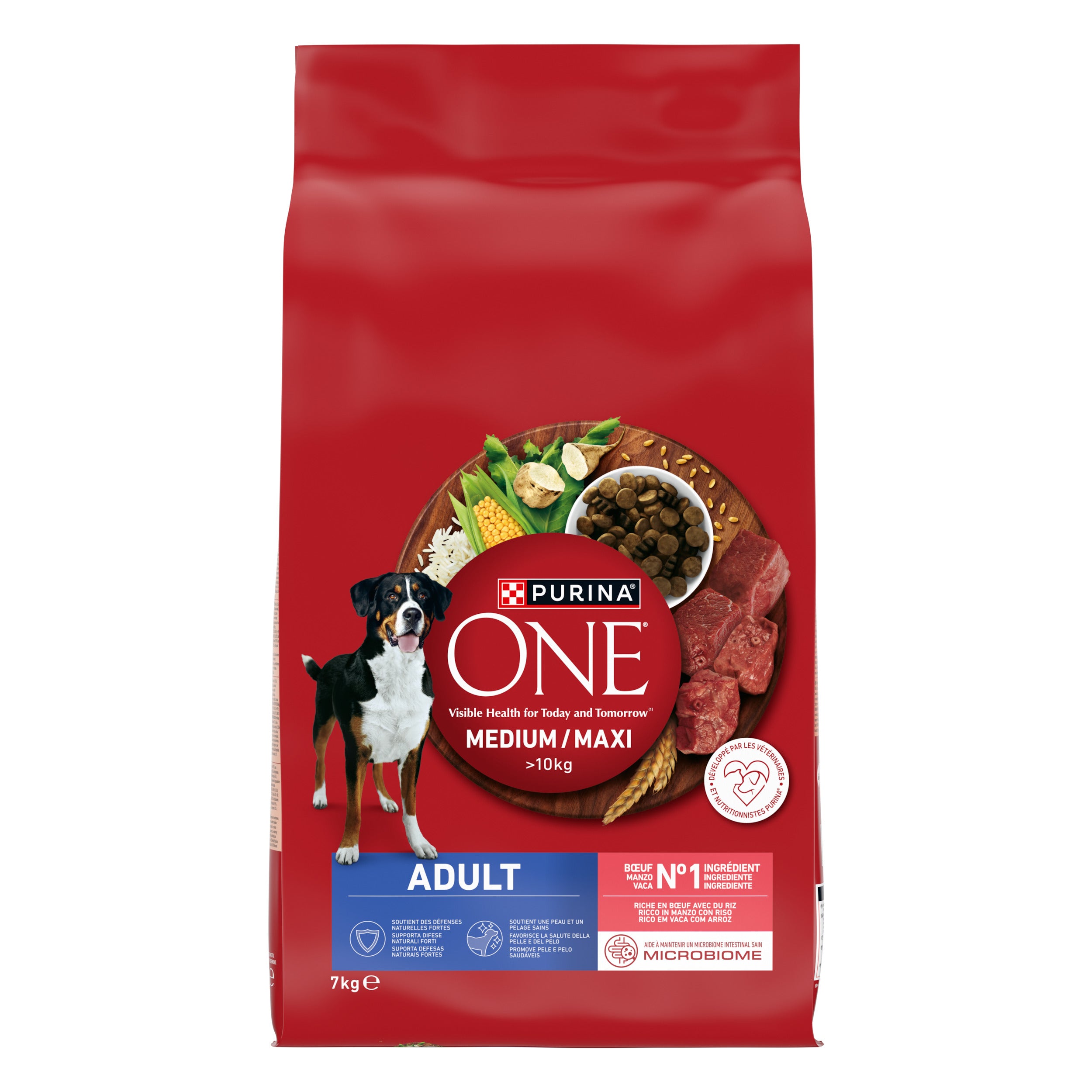 PURINA ONE® Adult Vită & Orez – Câini Medii/Mari, 7kg