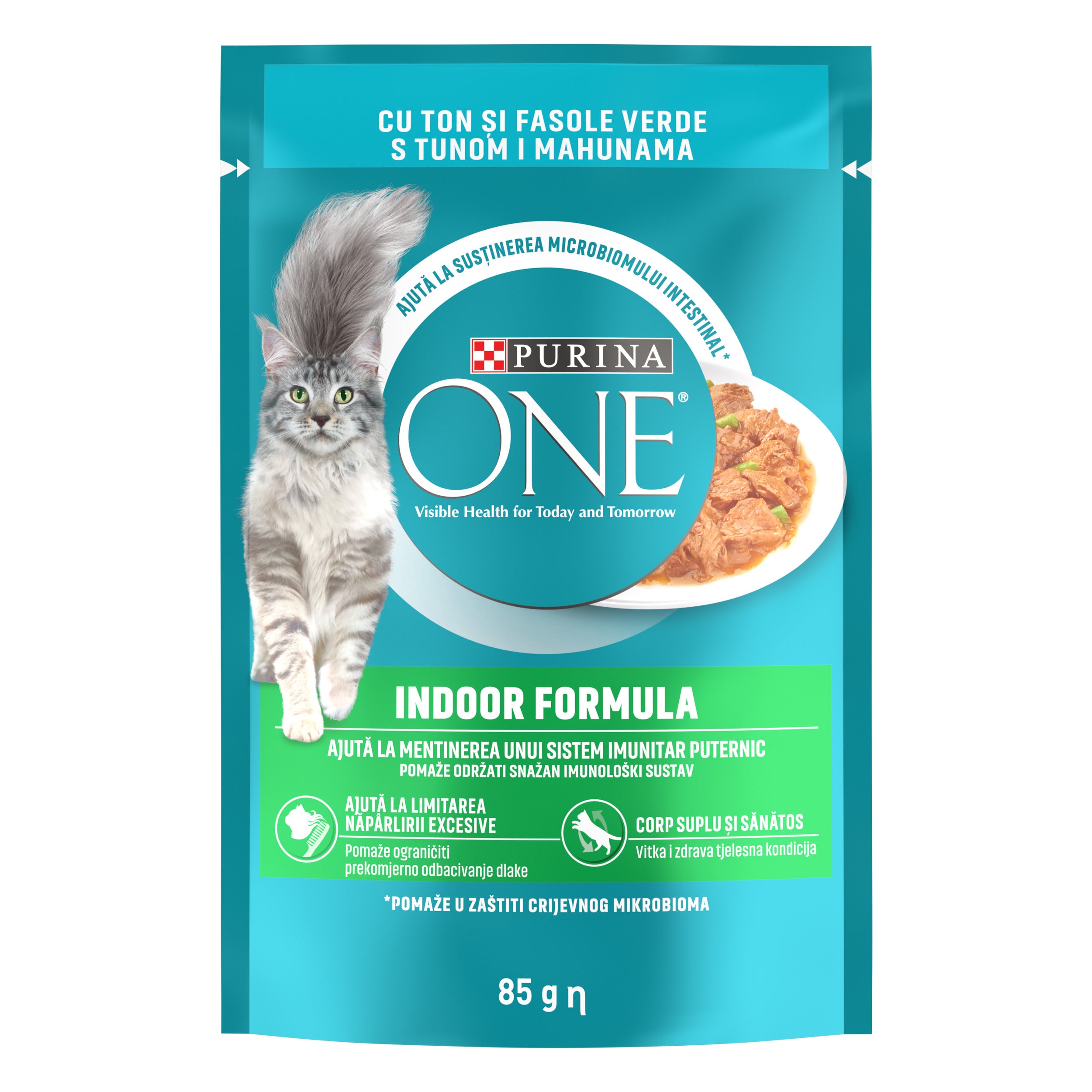 PURINA ONE® INDOOR cu Ton & Fasole Verde – 85g