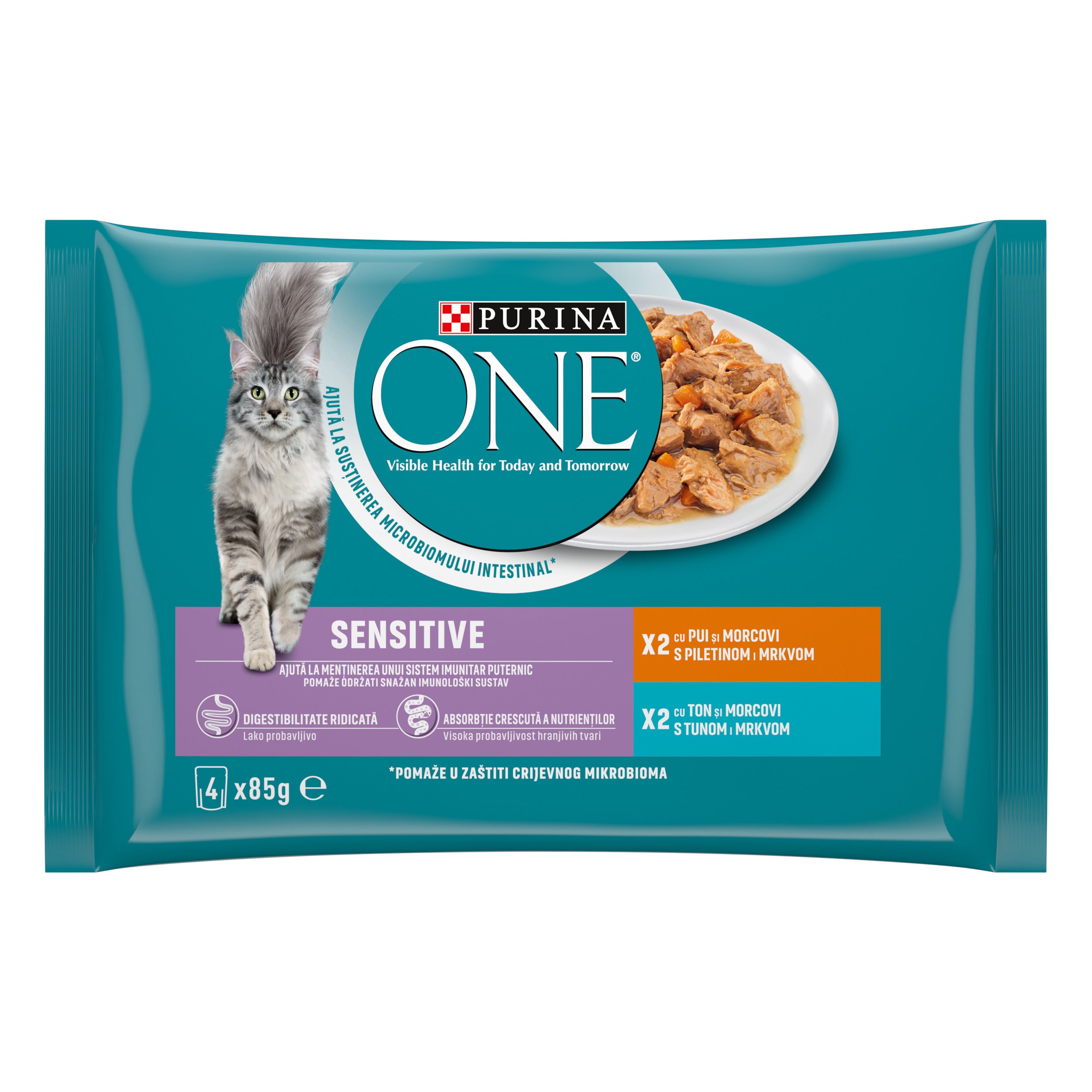 PURINA ONE® SENSITIVE cu Pui & Ton – 4x85g