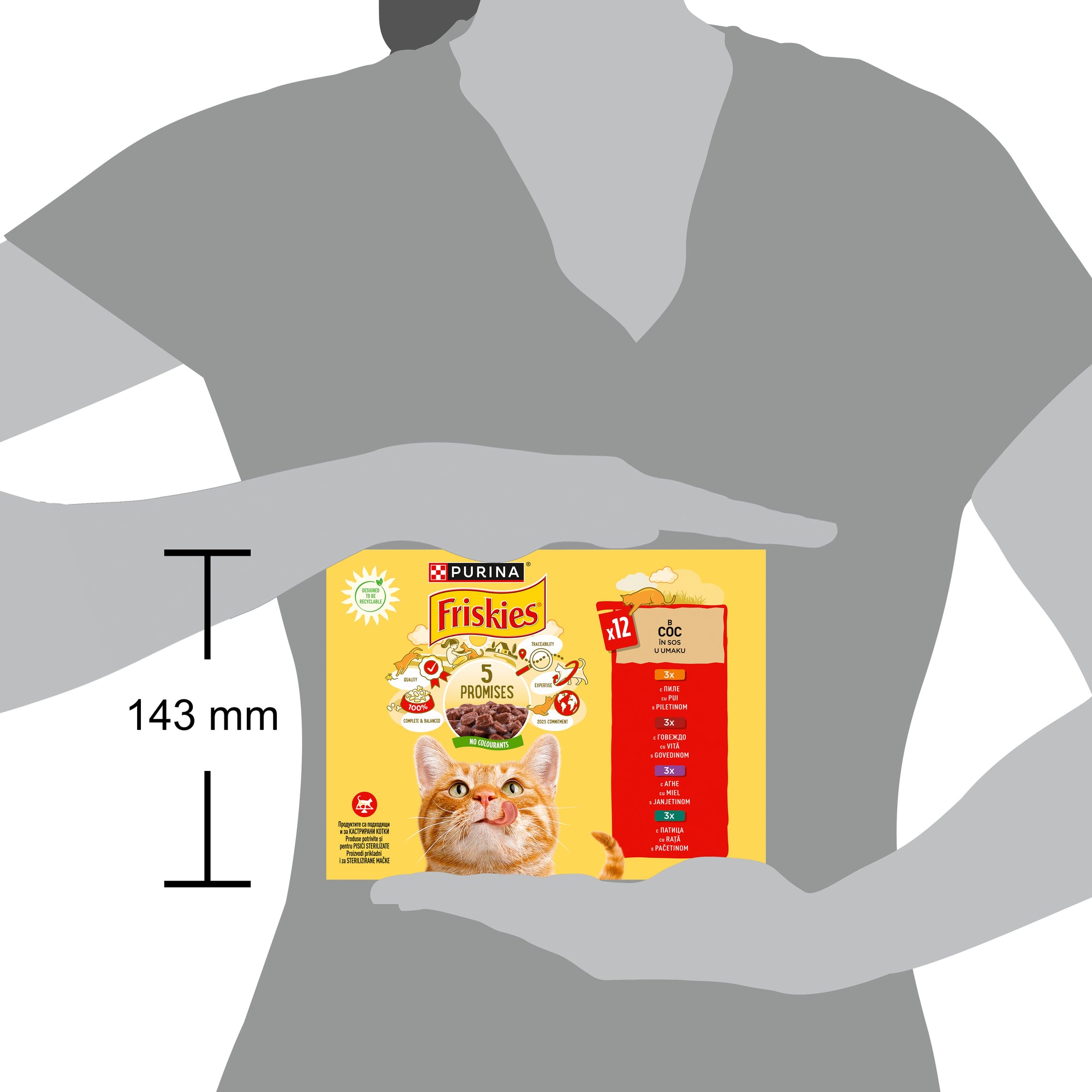 Friskies Adult Mix (Pui, Vită, Miel, Rață) în sos – Hrană umedă pentru pisici (12 x 85g)