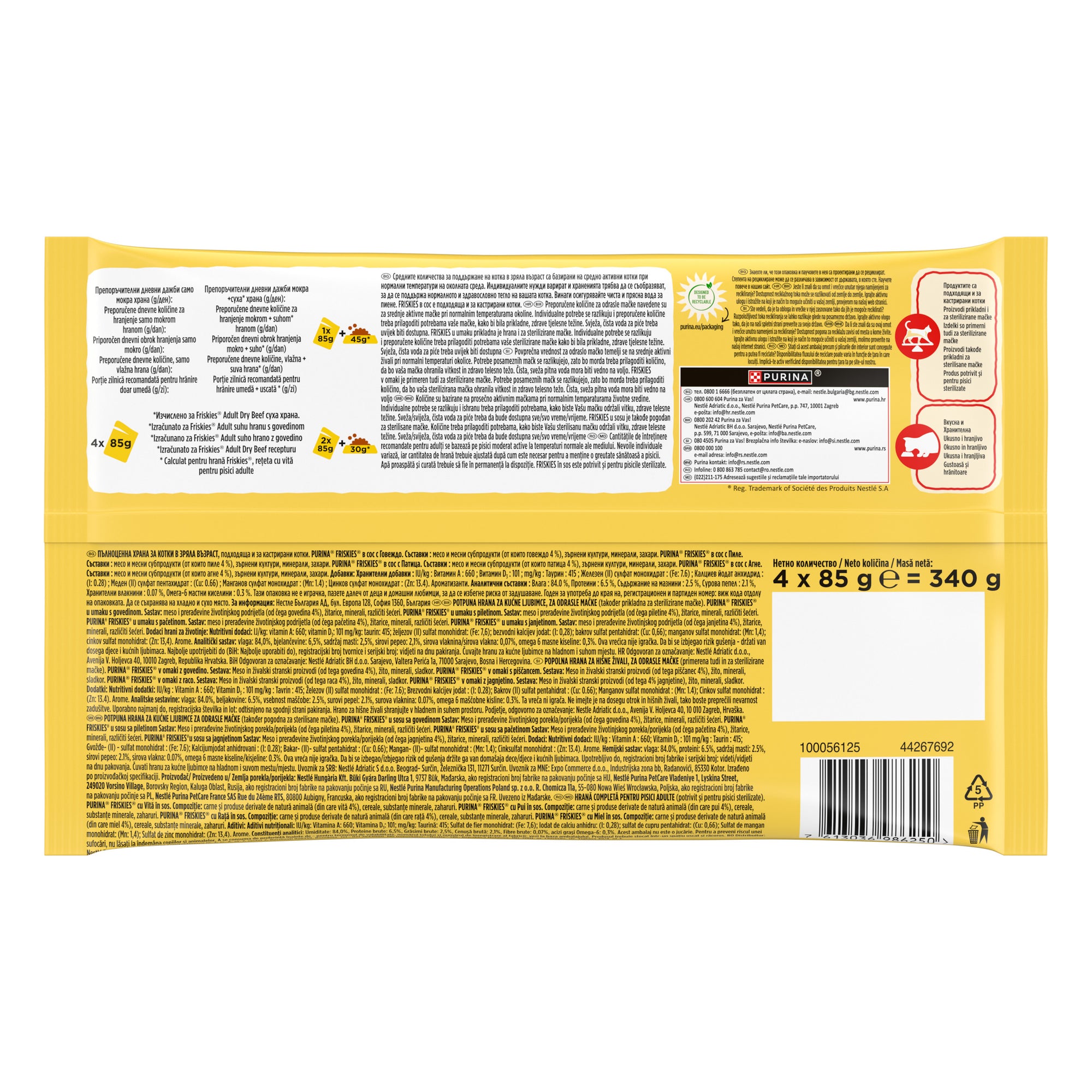 Friskies Adult Pui, Vită, Miel & Rață în sos – 4x85g