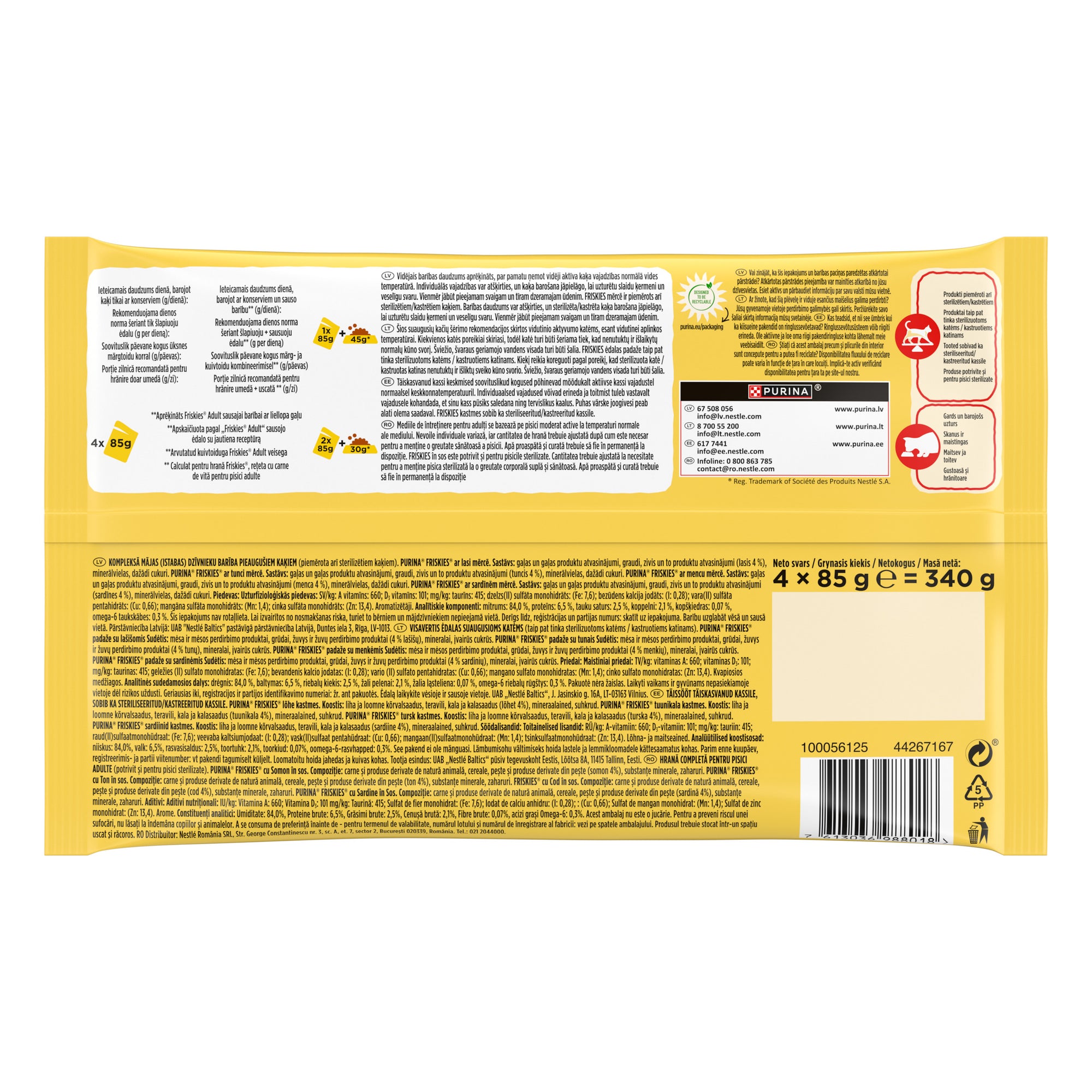 Friskies Adult – Cod, Somon, Sardină & Ton în sos (4x85g)