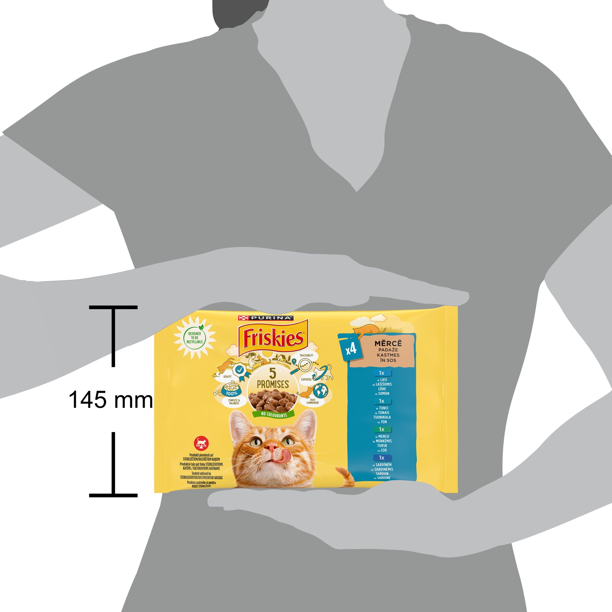 Friskies Adult – Cod, Somon, Sardină & Ton în sos (4x85g)