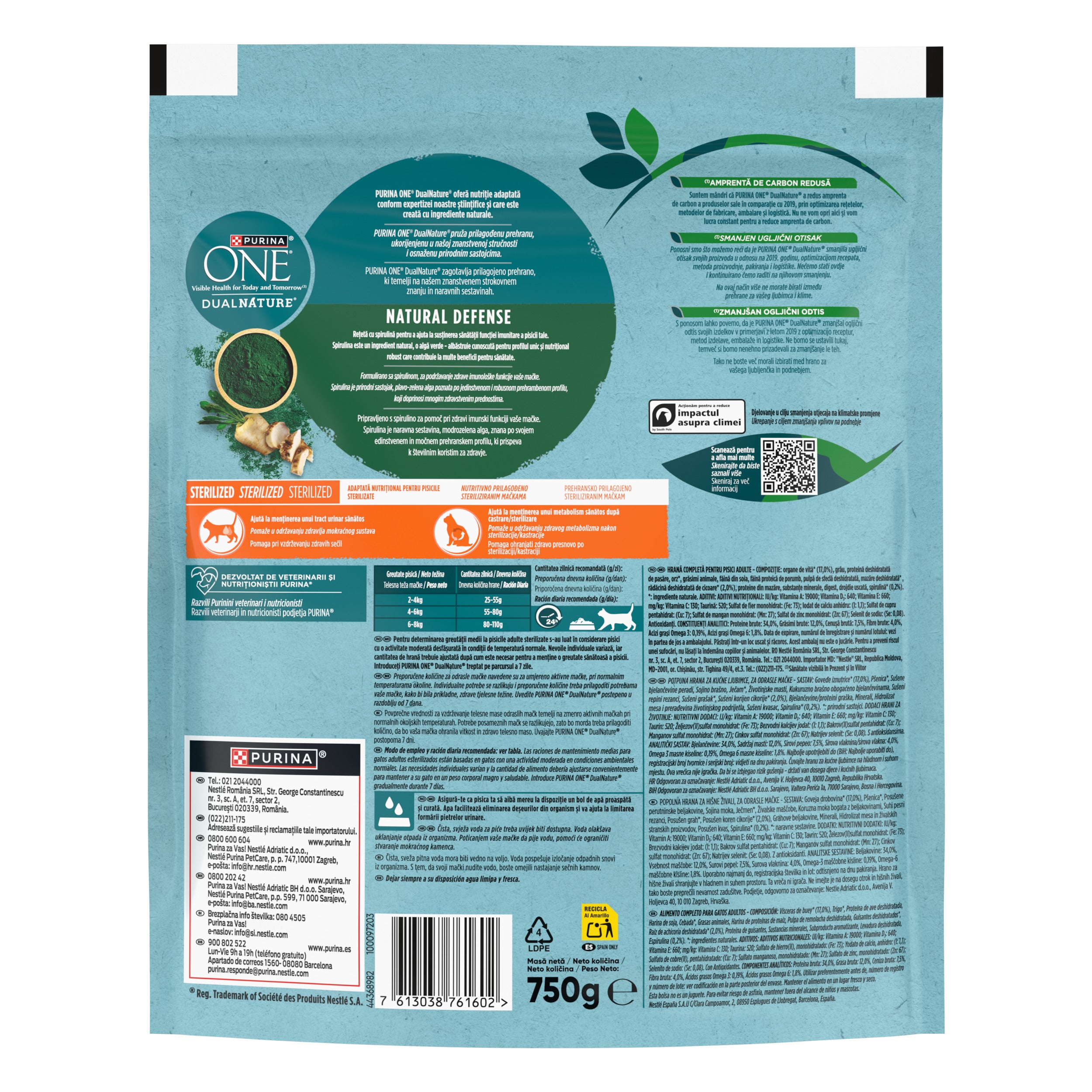 PURINA ONE® DUAL NATURE cu Vită și Spirulină – 750g