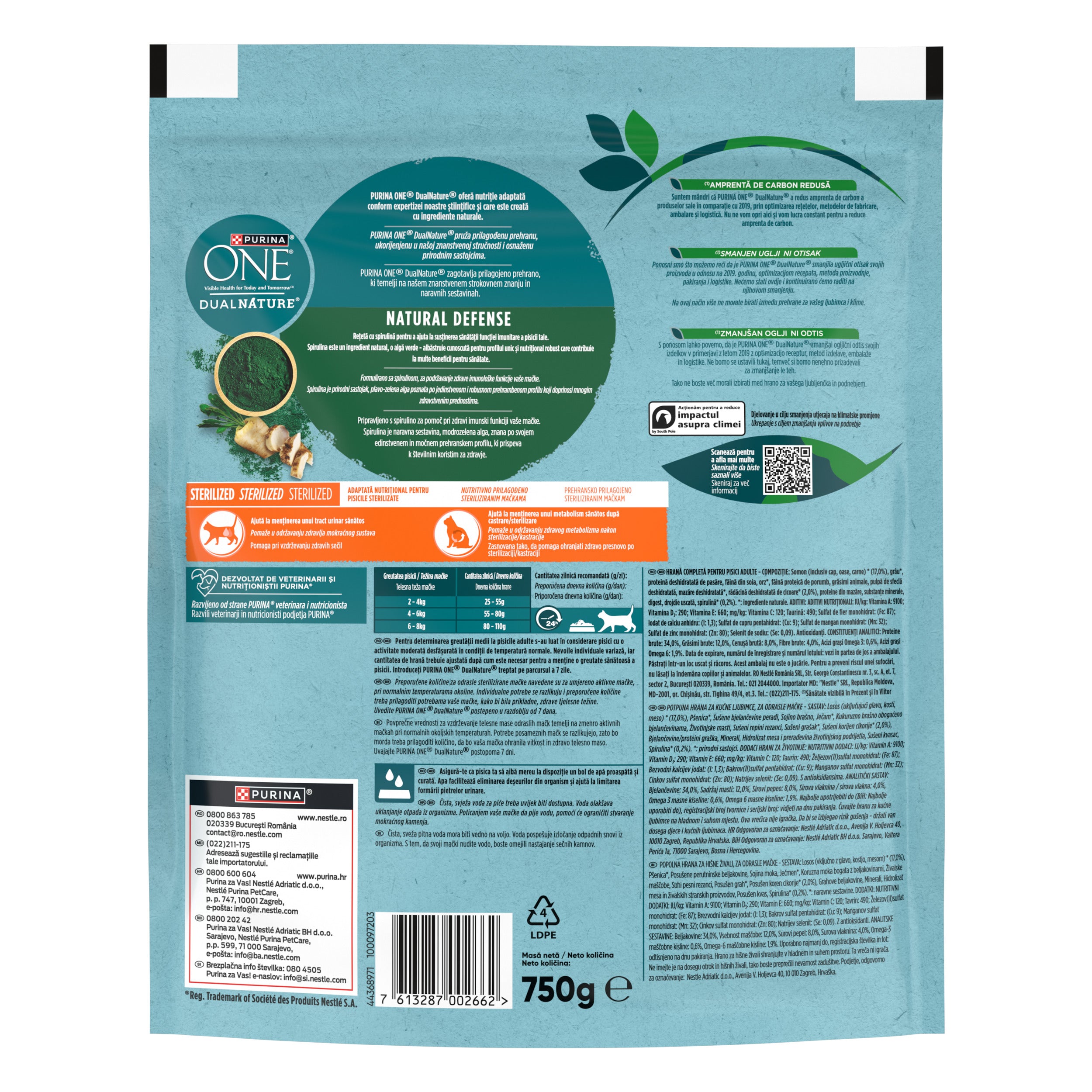 PURINA ONE® DUAL NATURE cu Somon și Spirulină – 750g
