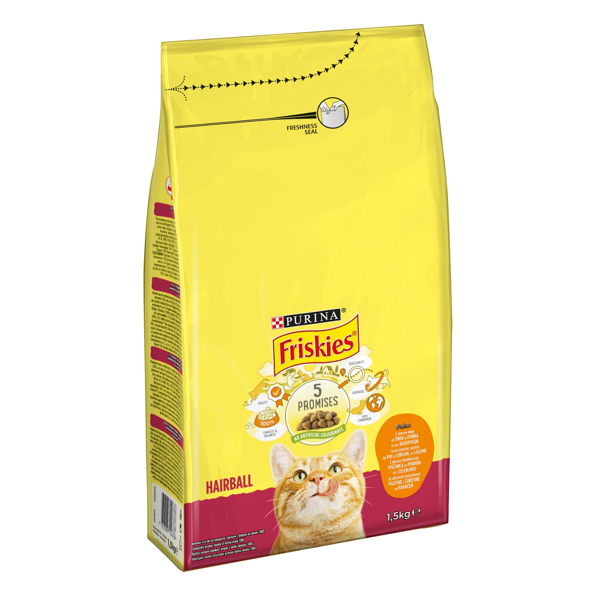 Friskies Hairball cu Pui și Legume – Hrană uscată pentru pisici adulte (1.5 kg)