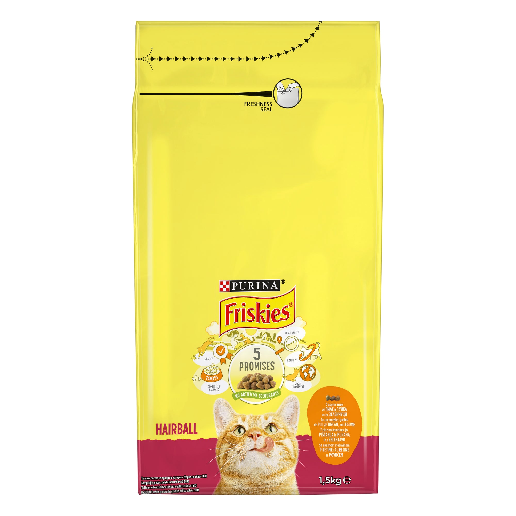Friskies Hairball cu Pui și Legume – Hrană uscată pentru pisici adulte (1.5 kg)