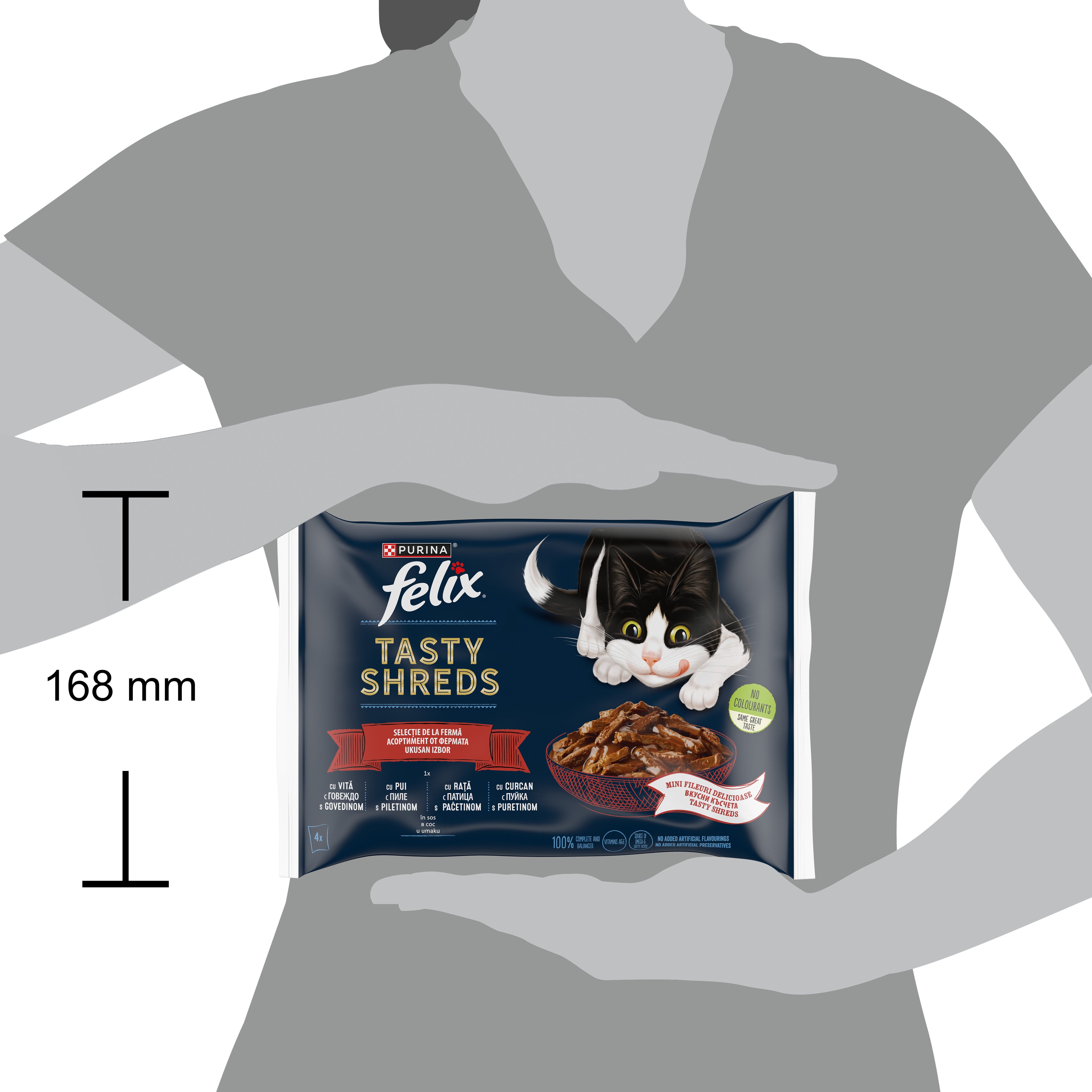 Felix Tasty Shreds Selecție Mixtă – Hrană umedă completă pentru pisici adulte (4x80g) (Copia)