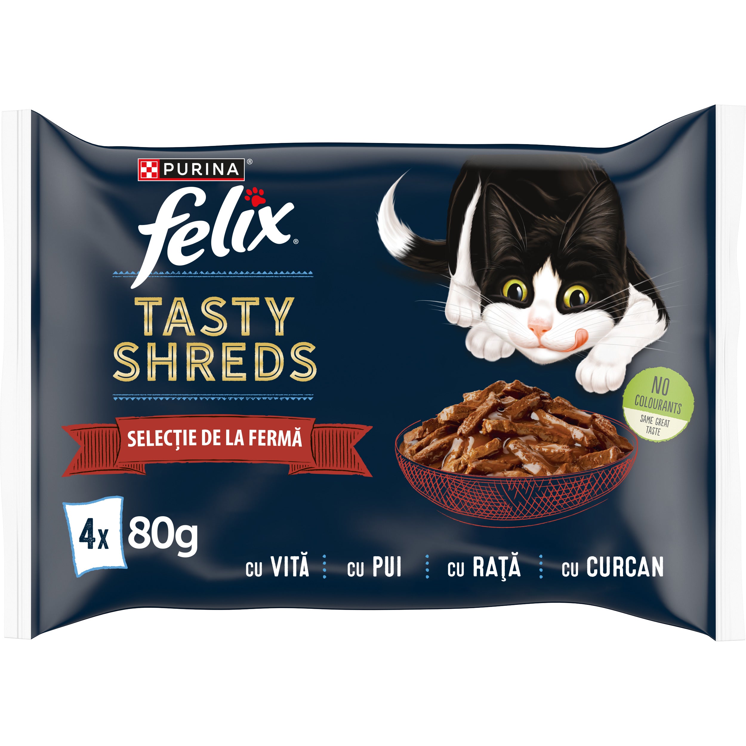 Felix Tasty Shreds Selecție Mixtă – Hrană umedă completă pentru pisici adulte (4x80g) (Copia)