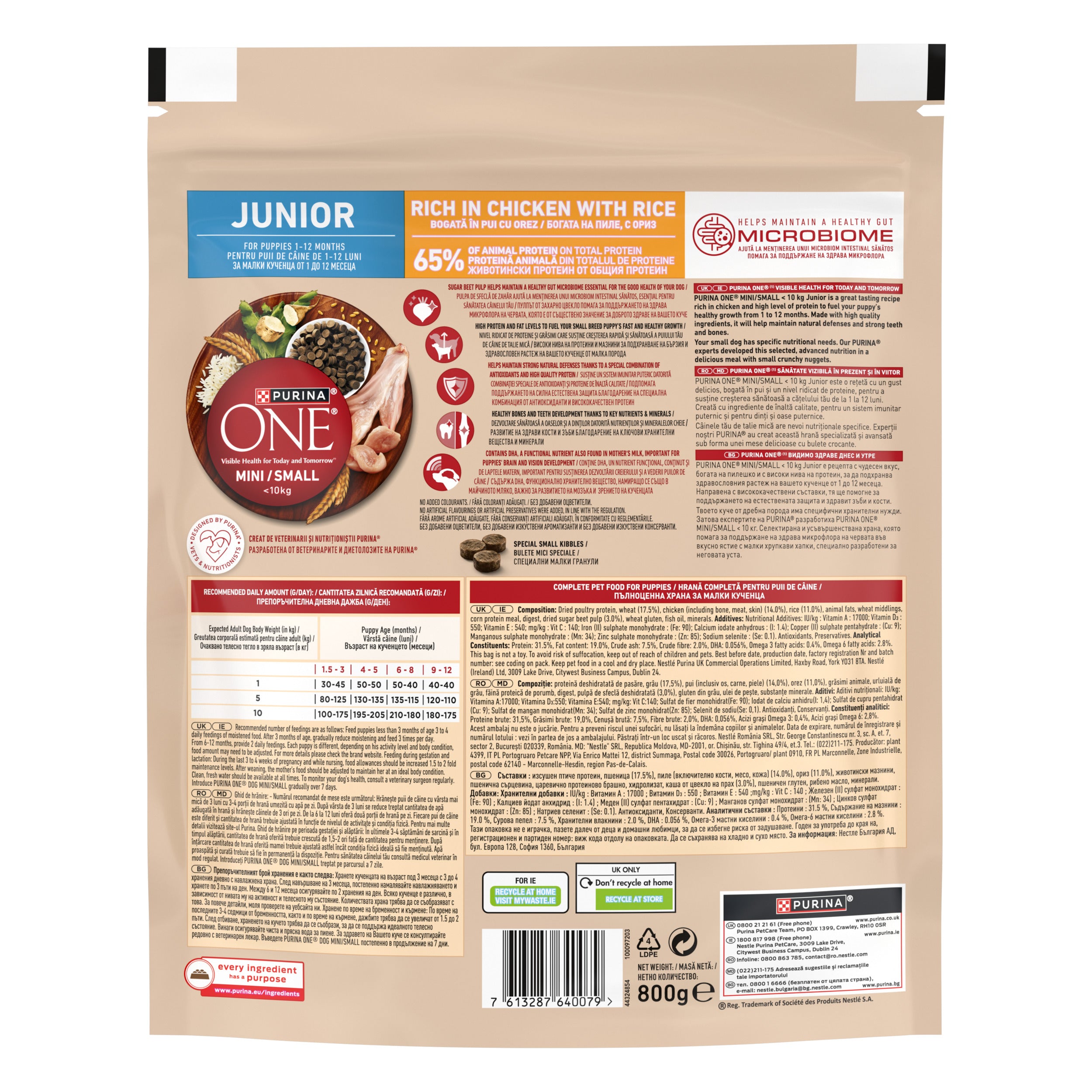 PURINA ONE® Mini Junior Pui & Orez – Pui câini talie mică, 800g