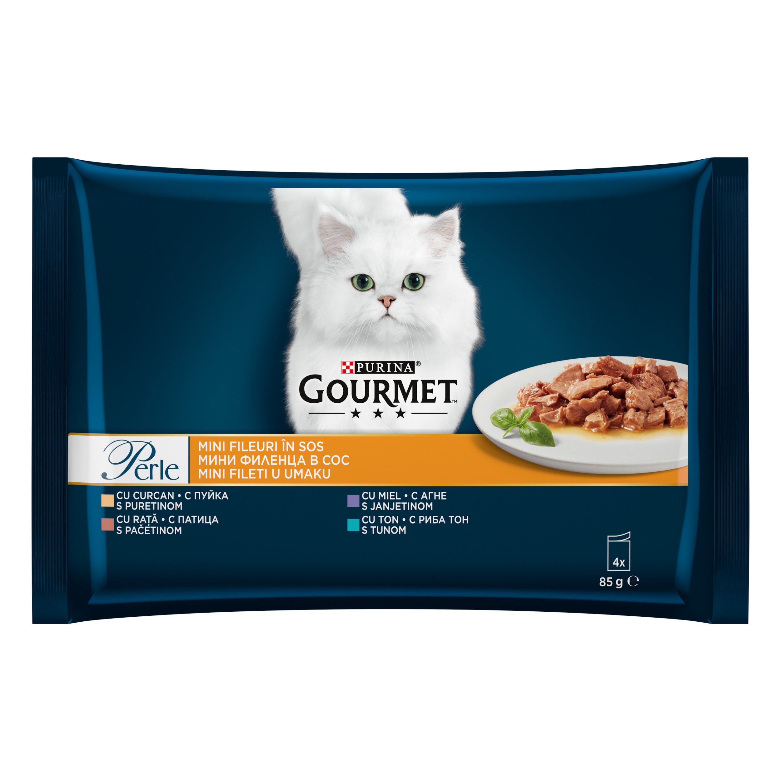 Gourmet Perle – Mini Fileuri cu Curcan, Rață, Miel & Ton în sos (4x85g)