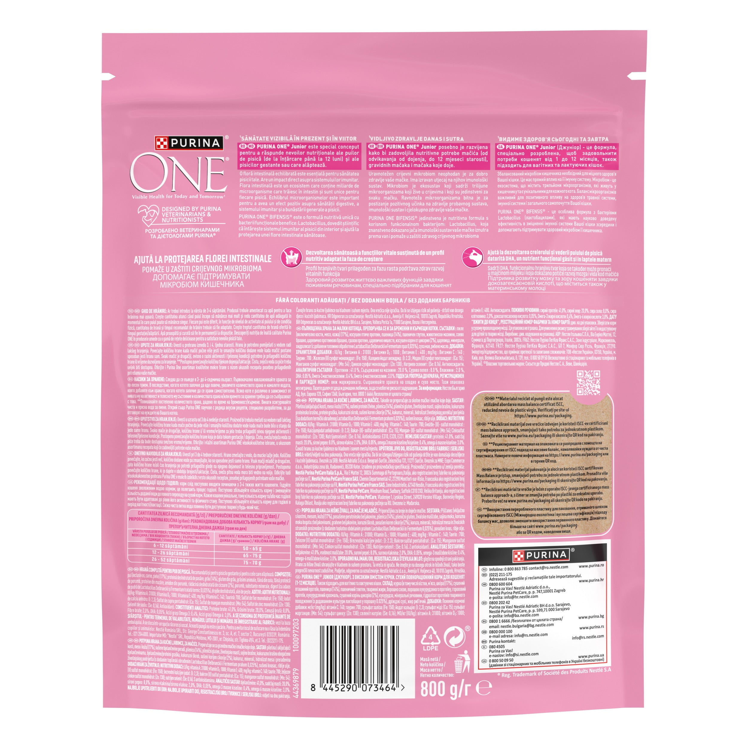 PURINA ONE® JUNIOR cu Pui și Cereale Integrale – 800g