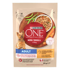 PURINA ONE® Mini Adult Pui, Morcovi & Fasole Verde – Hrană umedă câini talie mică 85g