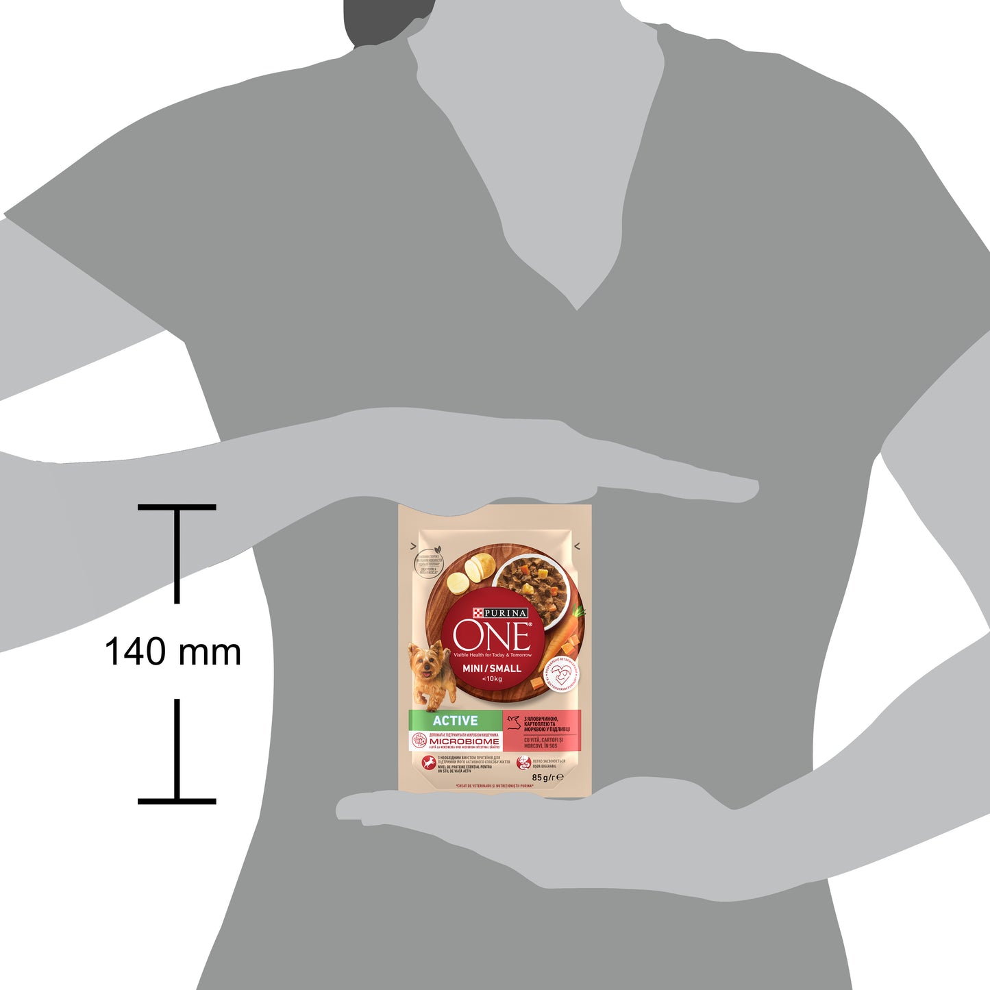 PURINA ONE® Mini Active Vită, Cartofi & Morcovi – Hrană umedă câini talie mică 85g