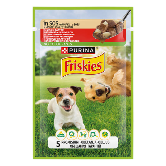 Friskies Adult cu Vită & Cartofi – Hrană umedă pentru câini (85 g)